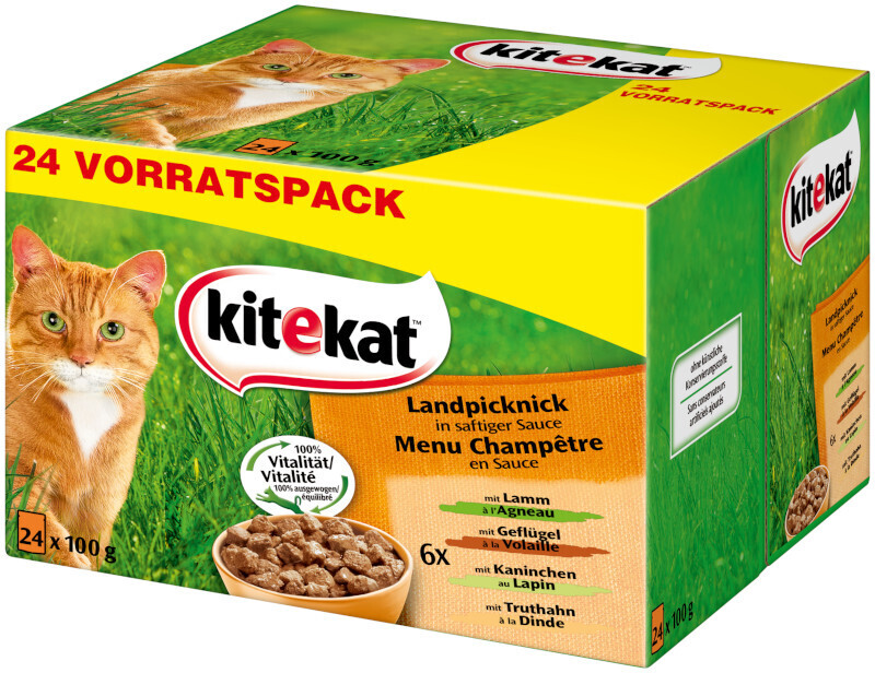 Kitekat Nassfutter Kitekat Frischebeutel 24x100g Landpicknick, in Soße