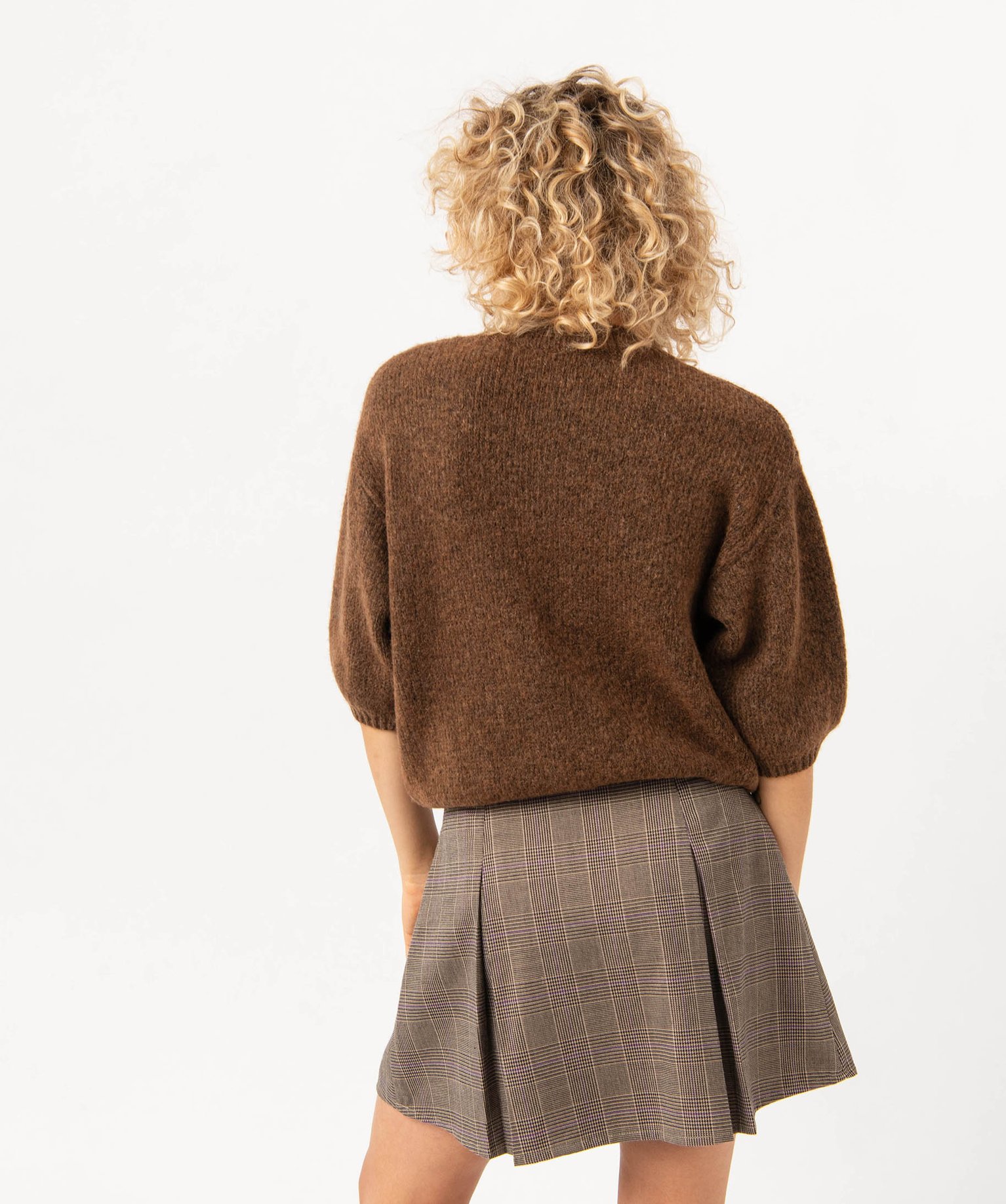 Pull à manches courtes en grosse maille femme marron | GEMO