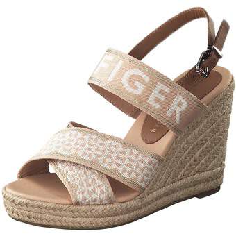 Tommy Hilfiger Webbing High Wedge Sandal in beige