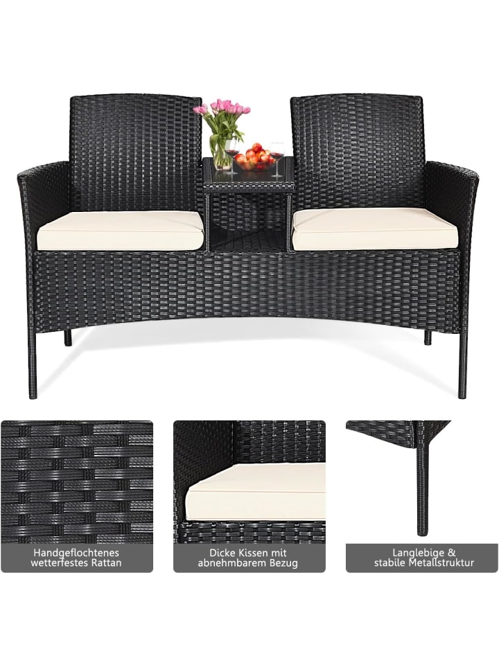 COSTWAY 2-Sitzer Gartenbank Set mit Tisch & Kissen in Weiß günstig kaufen onesize