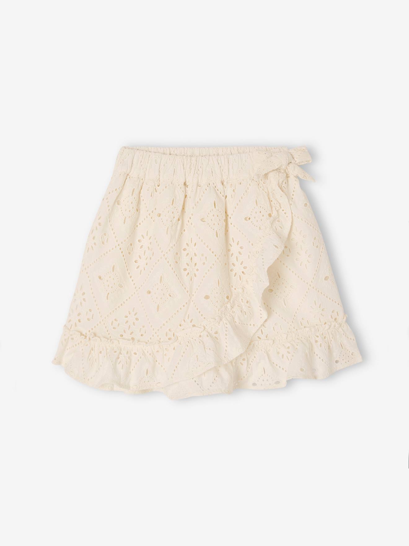Jupe à volants en broderie anglaise fille écru