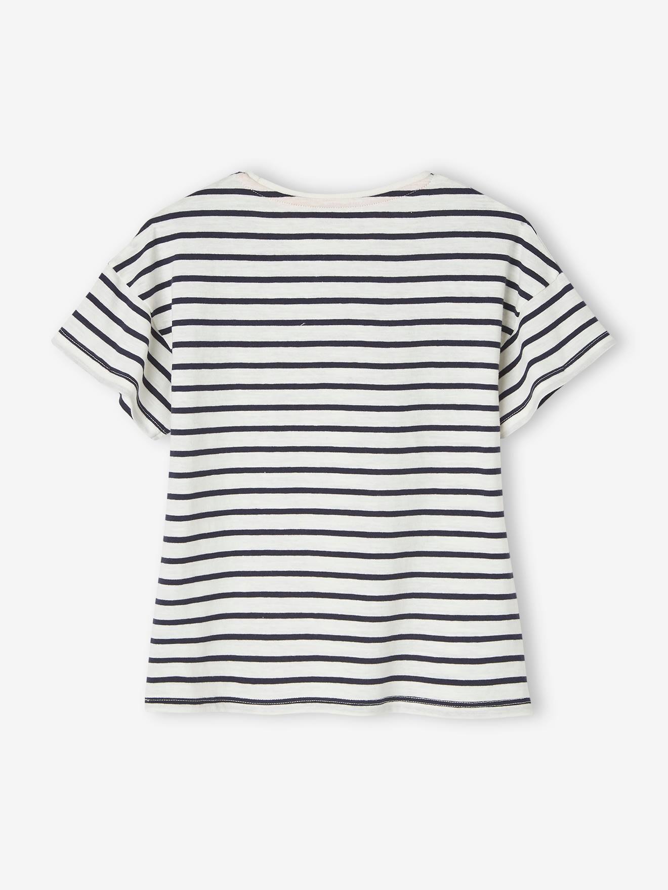 T-shirt fille animation relief et détails irisés fille rayé marine