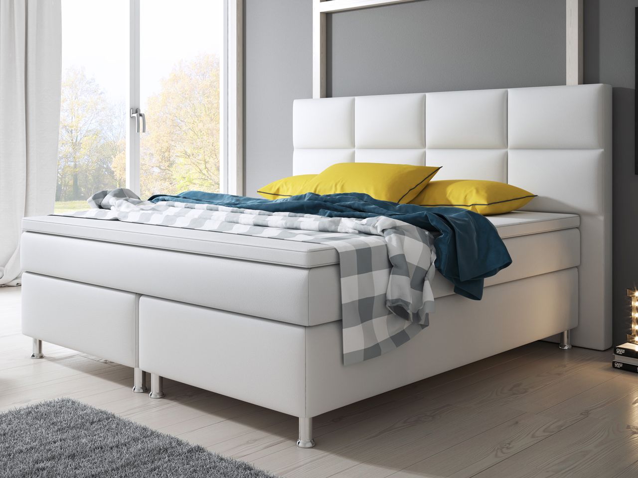 IHG Boxspringbett Miami 180x200 cm Kunstleder Weiß