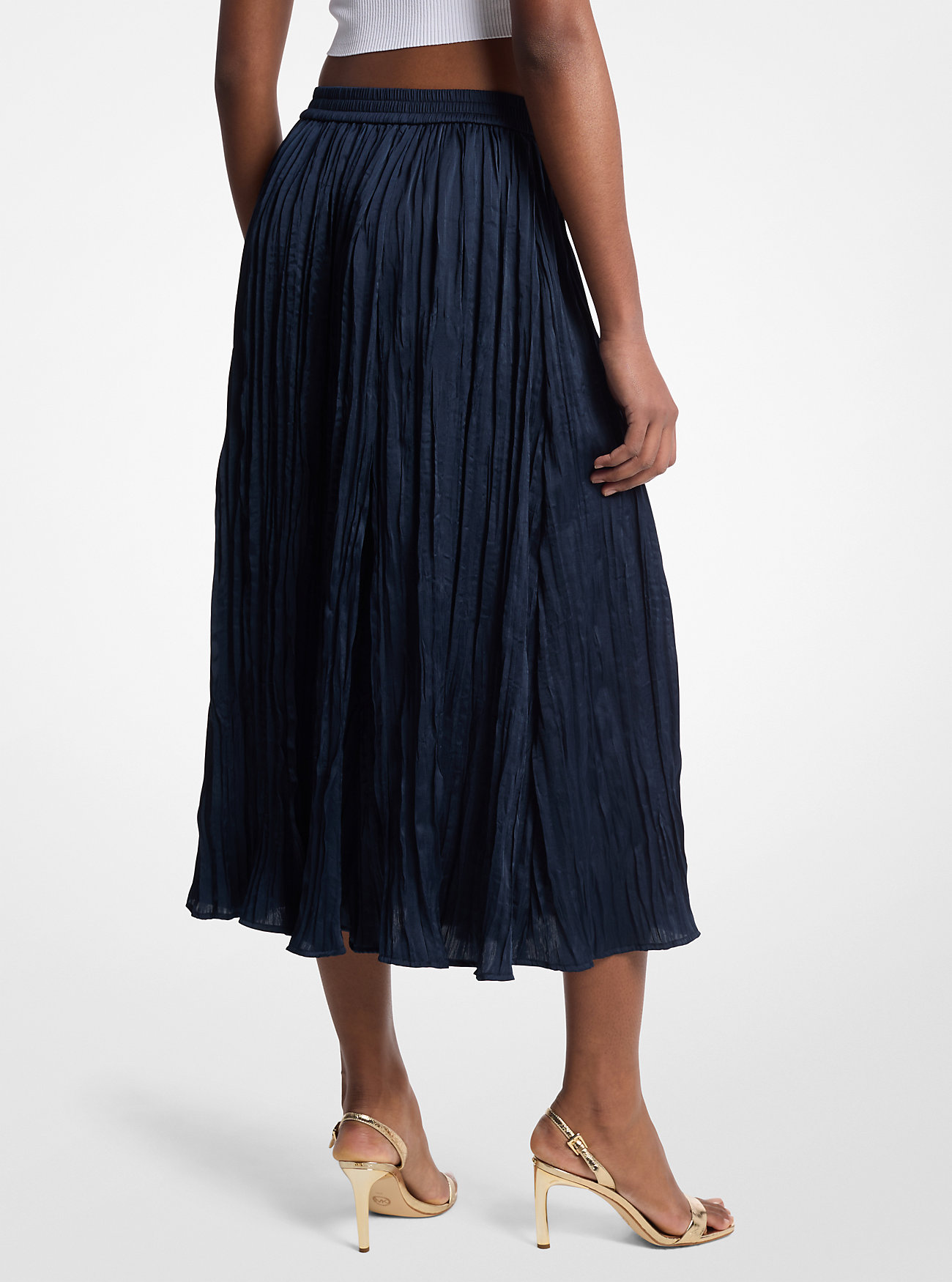 Crushed Satin Midi Skirt - MIDNIGHTBLUE