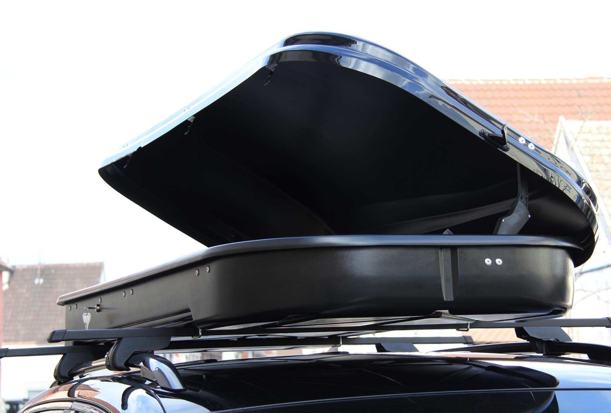 VDP Dachbox, Skibox Dachbox Dachkoffer für Auto Koffer Skikoffer abschließbar VDP-FL580 schwarz glänzend 580 Liter