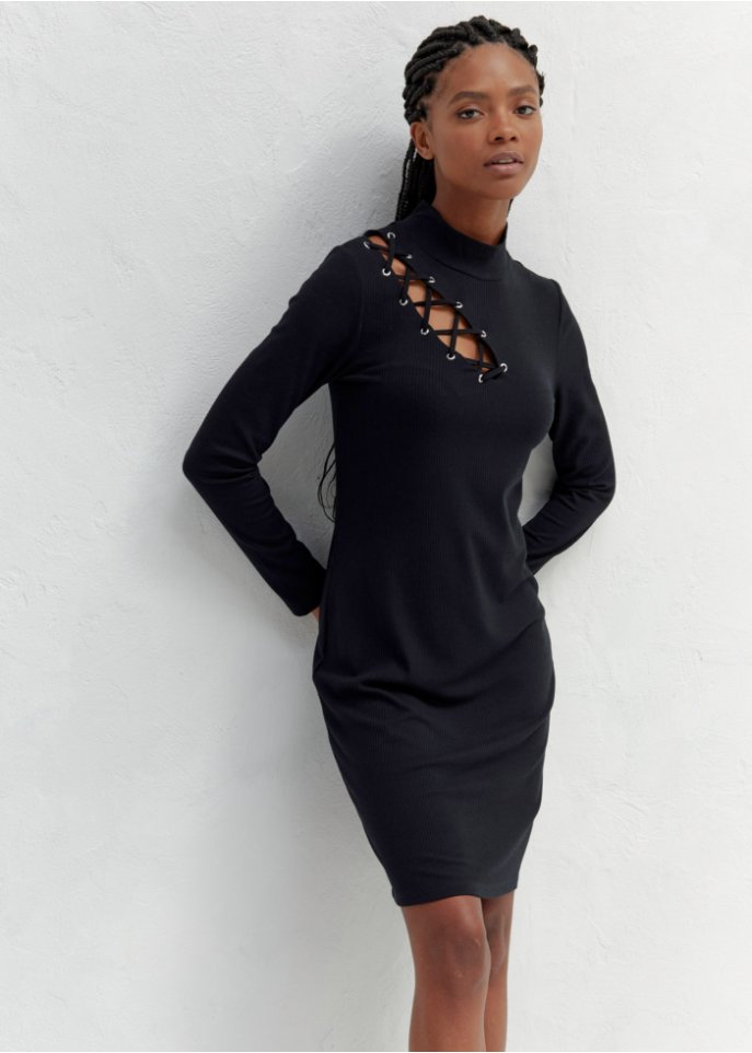 Rippkleid mit Schnürung