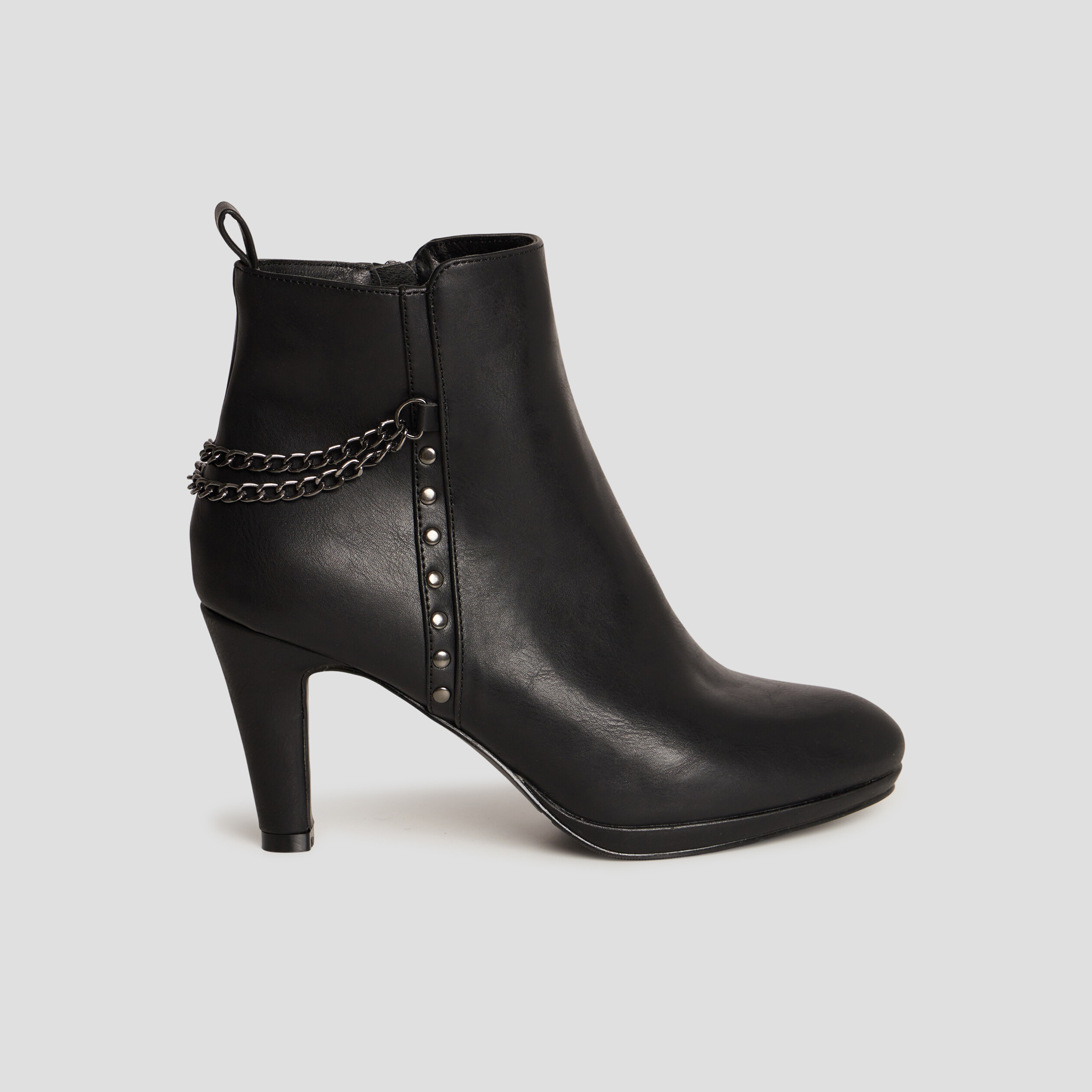 Bottines détails chaînes à talons noir femme | La Halle