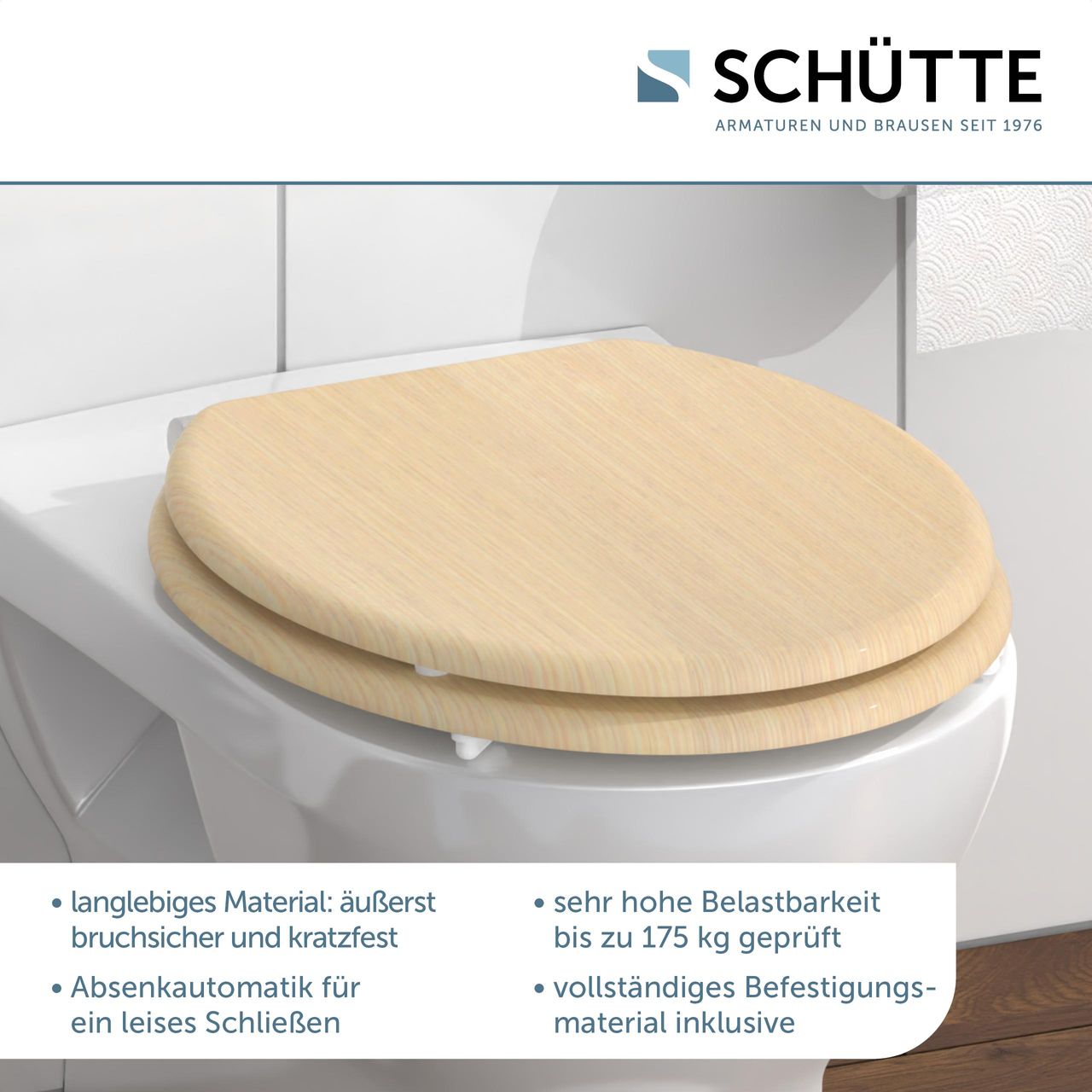 Schütte MDF WC Sitz NATURAL WOOD,Toilettendeckel mit Absenkautomatik, Holzkern