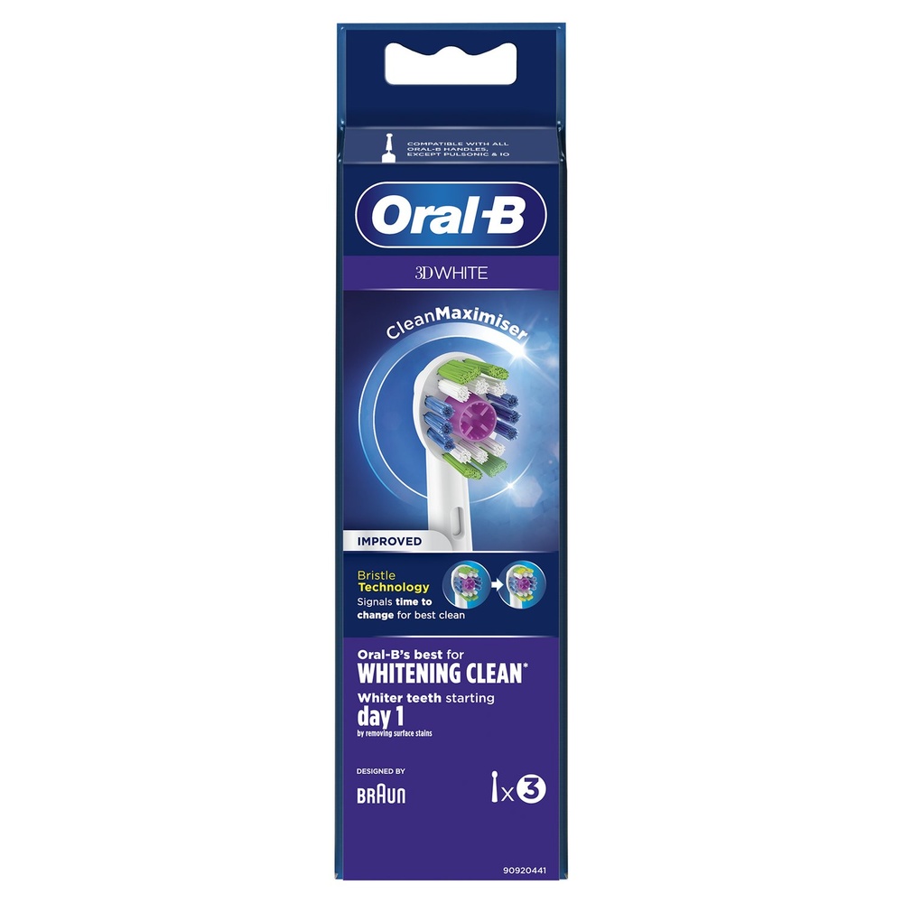 oral-b Oral-B 3D White Brossette Avec CleanMaximiser, 3 Brossettes De Rechange