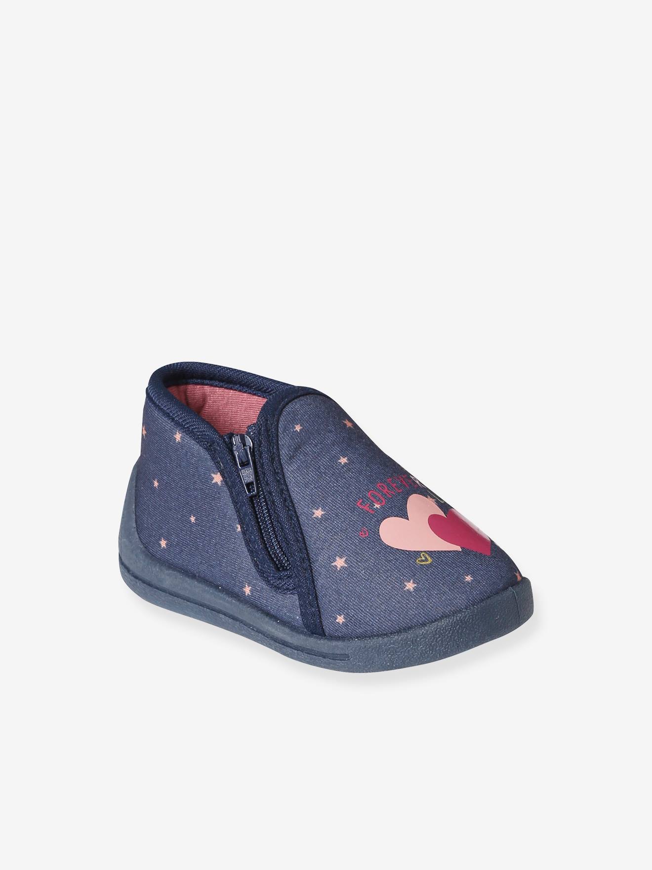 Vertbaudet Baby Stoff-Hausschuhe mit Reißverschluss - blau