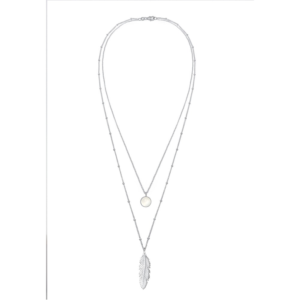 Elli Elli Collier Plume Layer Pierre de Lune Collier Femme - (925/1000) Argent collier