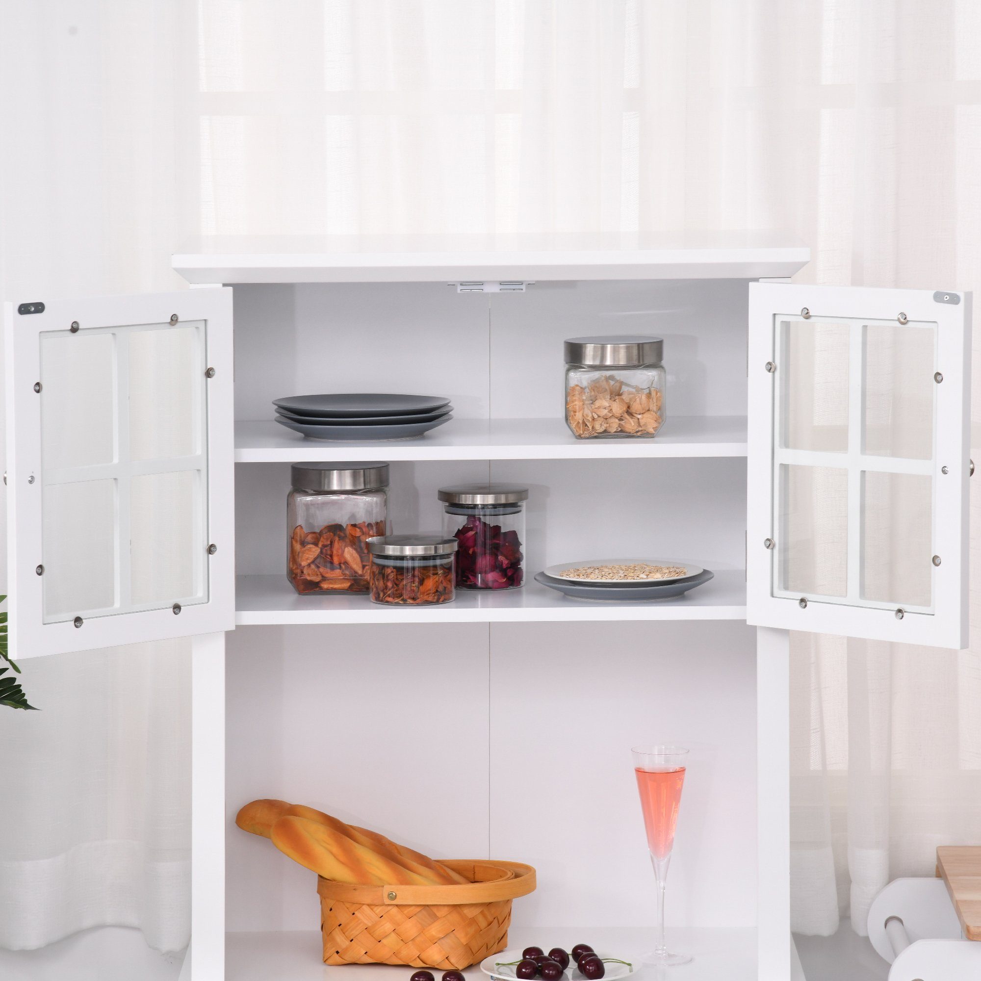 HOMCOM Küchenbuffet Kitchen Cabinet (Set, 1-St., 1 Küchenschrank) Sideboard Vitrinenschrank mit Schublade MDF, 68,6B x 40T x 164H cm