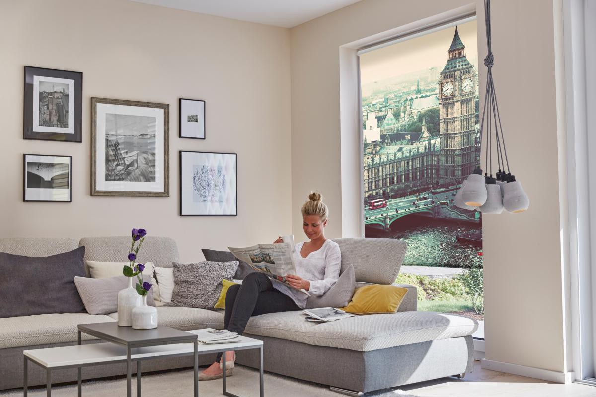 Lichtblick Rollo Klemmfix, ohne Bohren, blickdicht, London Westminster - Grau, 80 x 150 cm (B x L)