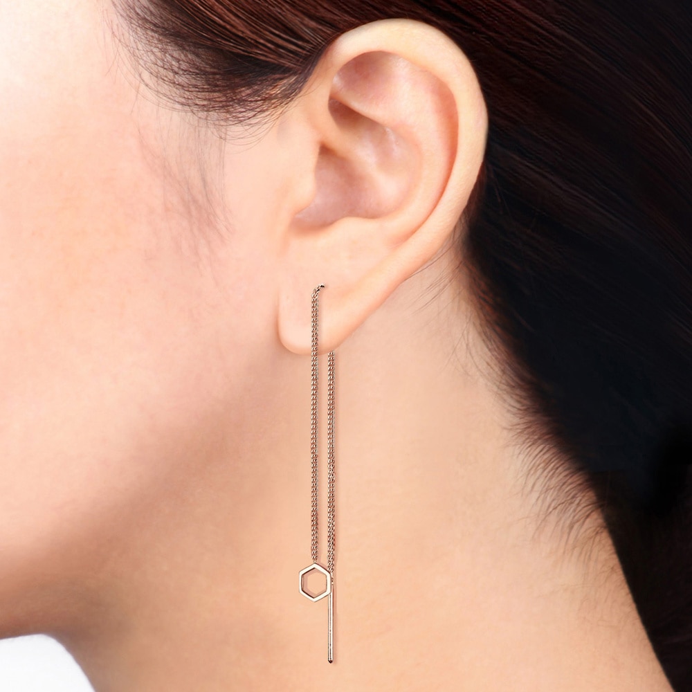 Elli Elli Boucles d'Oreilles Femme Chaîne Pendentif Hexagonal de Base en Argent Sterli Boucles d'oreilles
