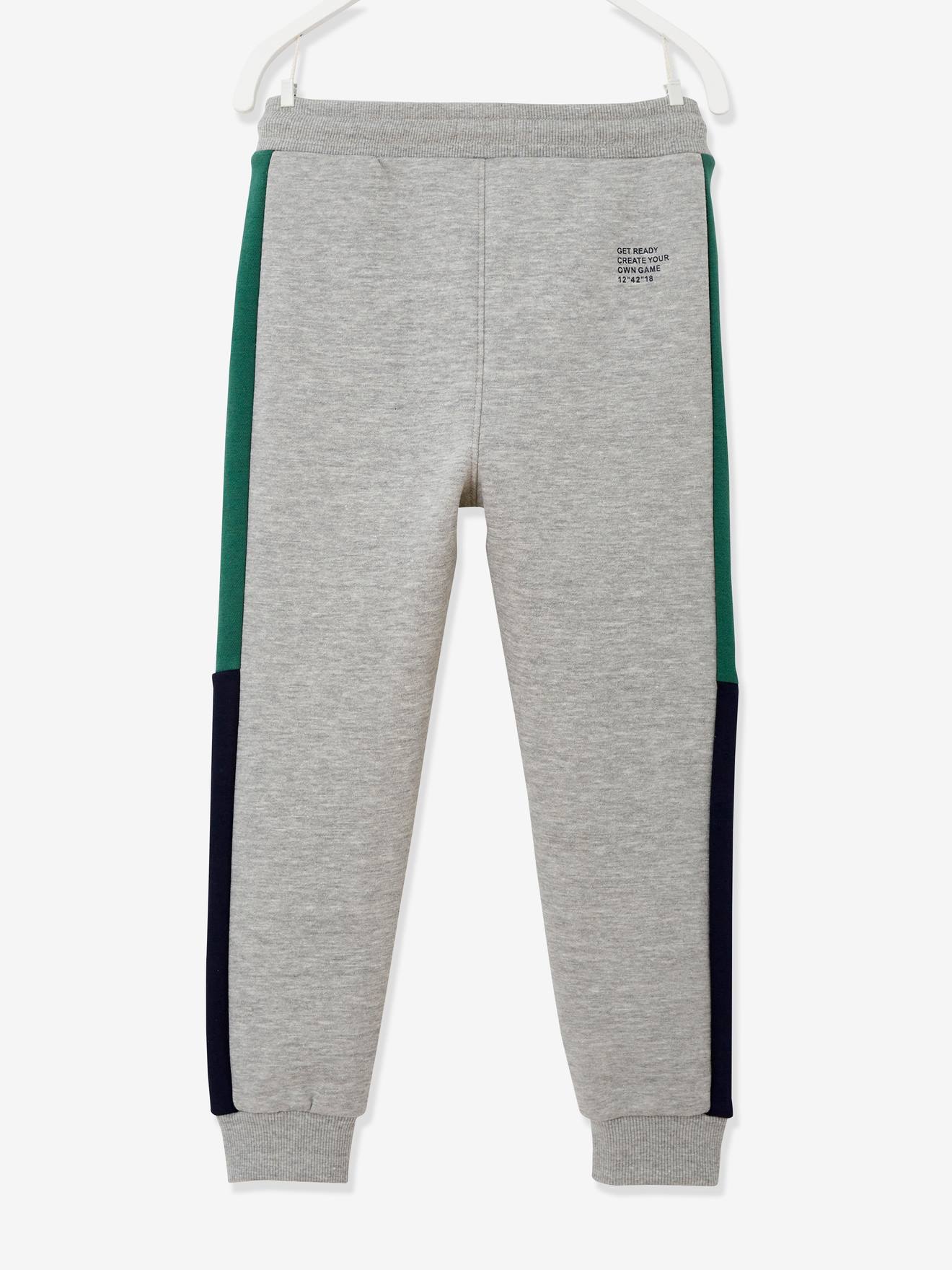 Pantalon jogging bandes côtés garçon. vert sapin