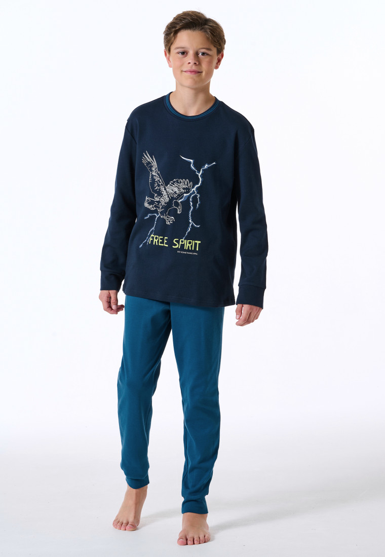 Schlafanzug lang Interlock Adler nachtblau - Nightwear