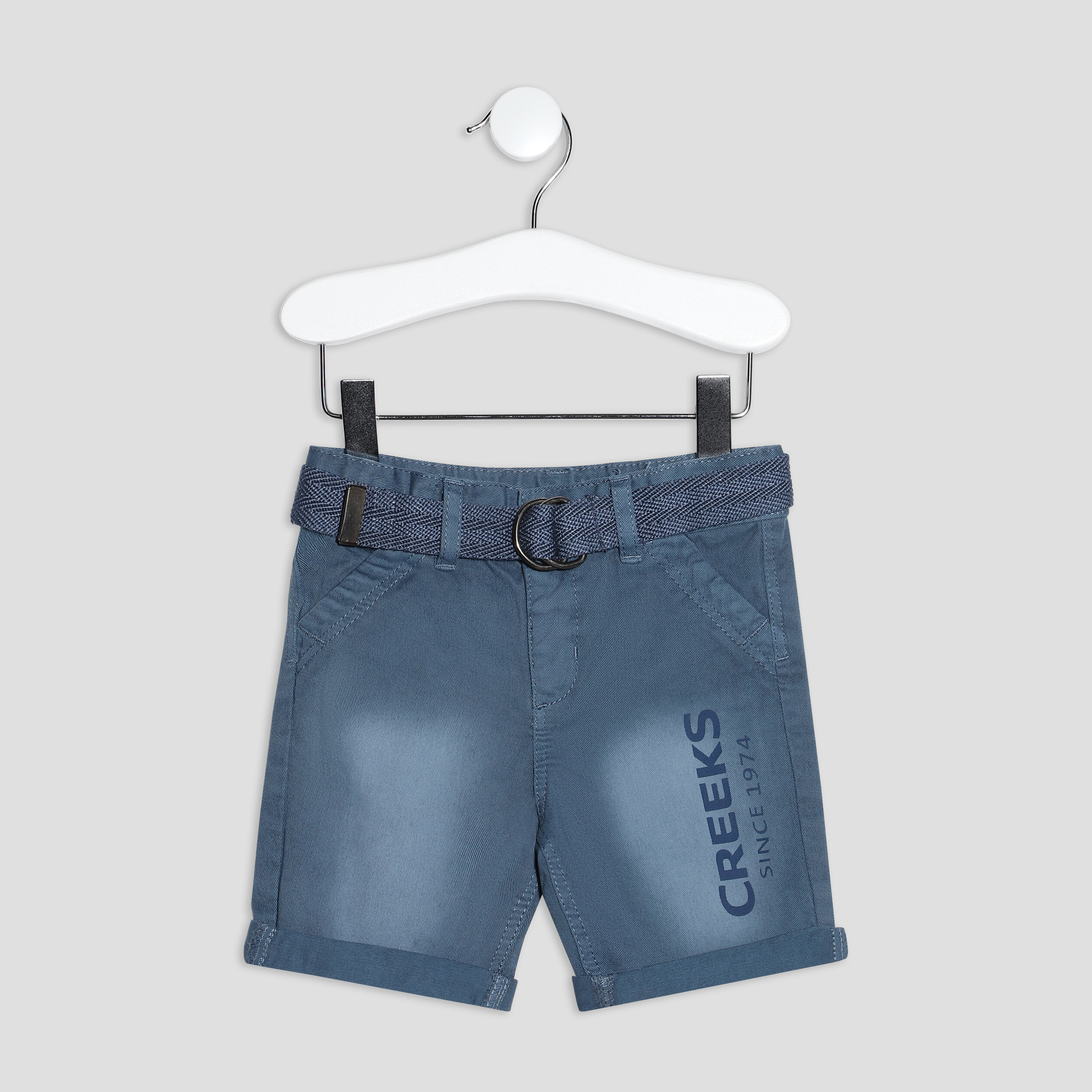 Bermuda droit ceinturé Creeks bleu bébé garçon | La Halle
