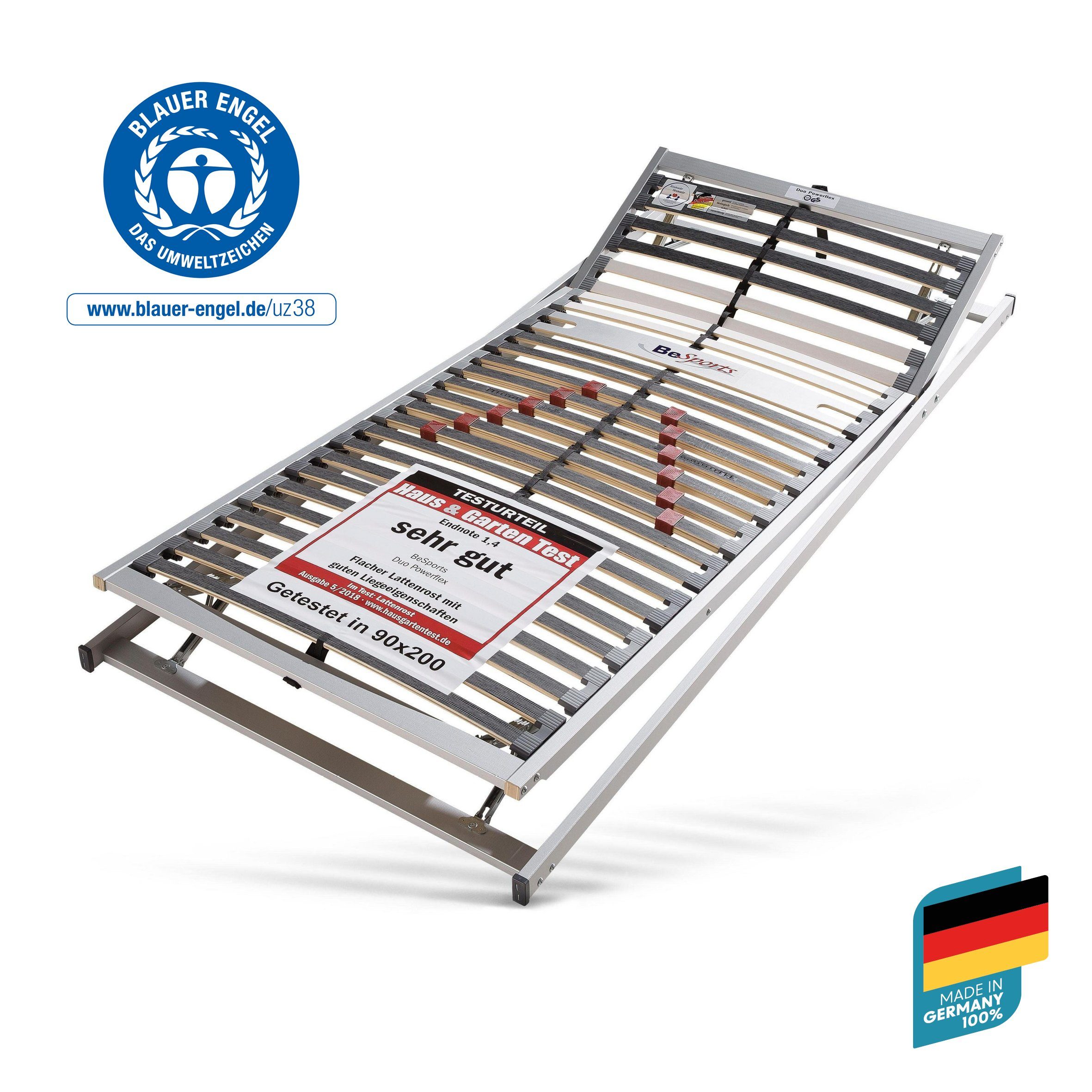 Lattenrost Lattenrost Duo Powerflex, Lattenrost in 90x200 cm und weiteren Größen, BeSports, Kopfteil manuell verstellbar, Fußteil manuell verstellbar, Lattenrost mit geringer Bauhöhe, 90x200 cm und weitere Größen