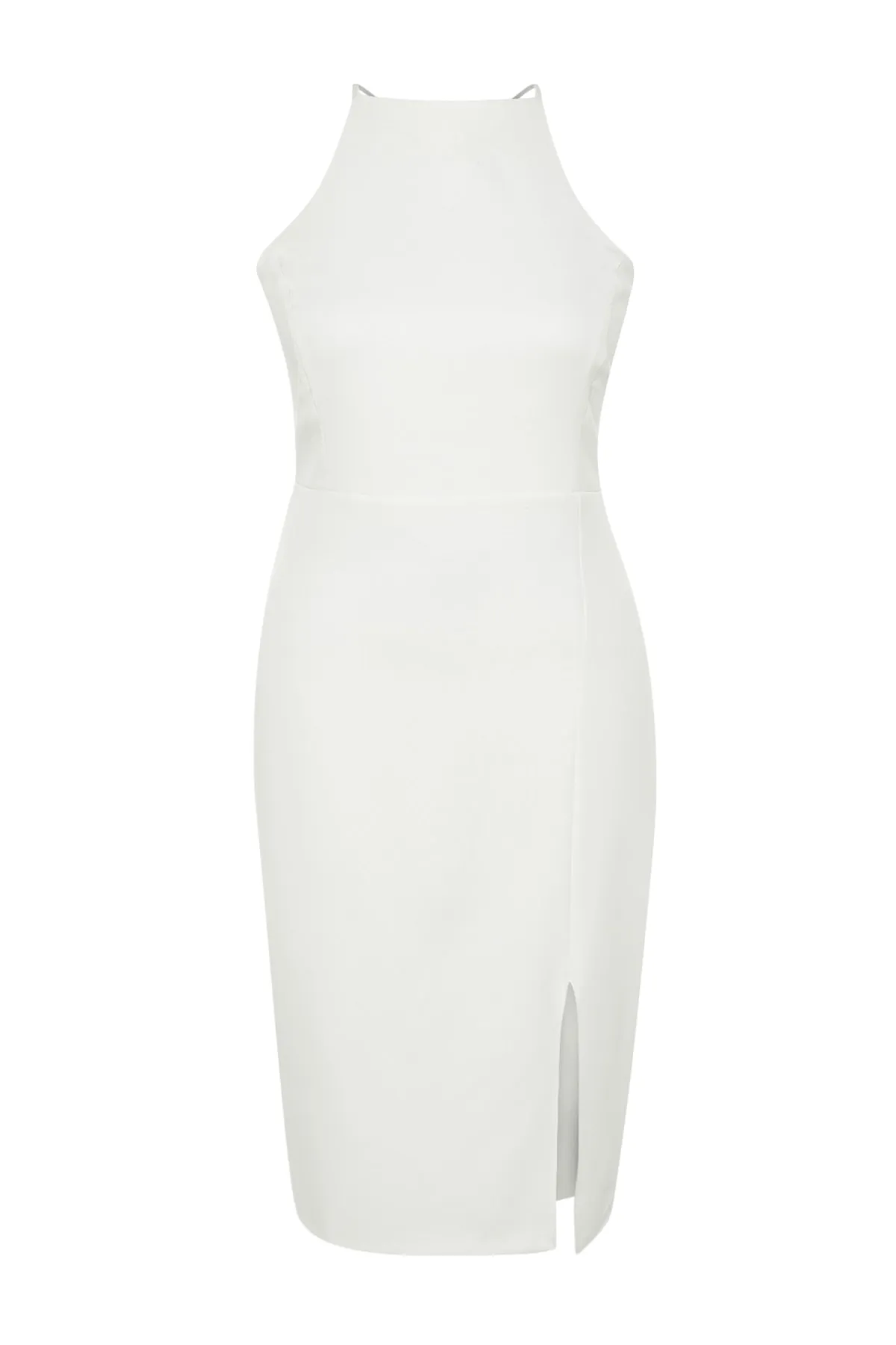Trendyol Curve  Weißes Brautkleid aus gewebtem Satin mit detaillierter Rückseite TBBSS23AH00223