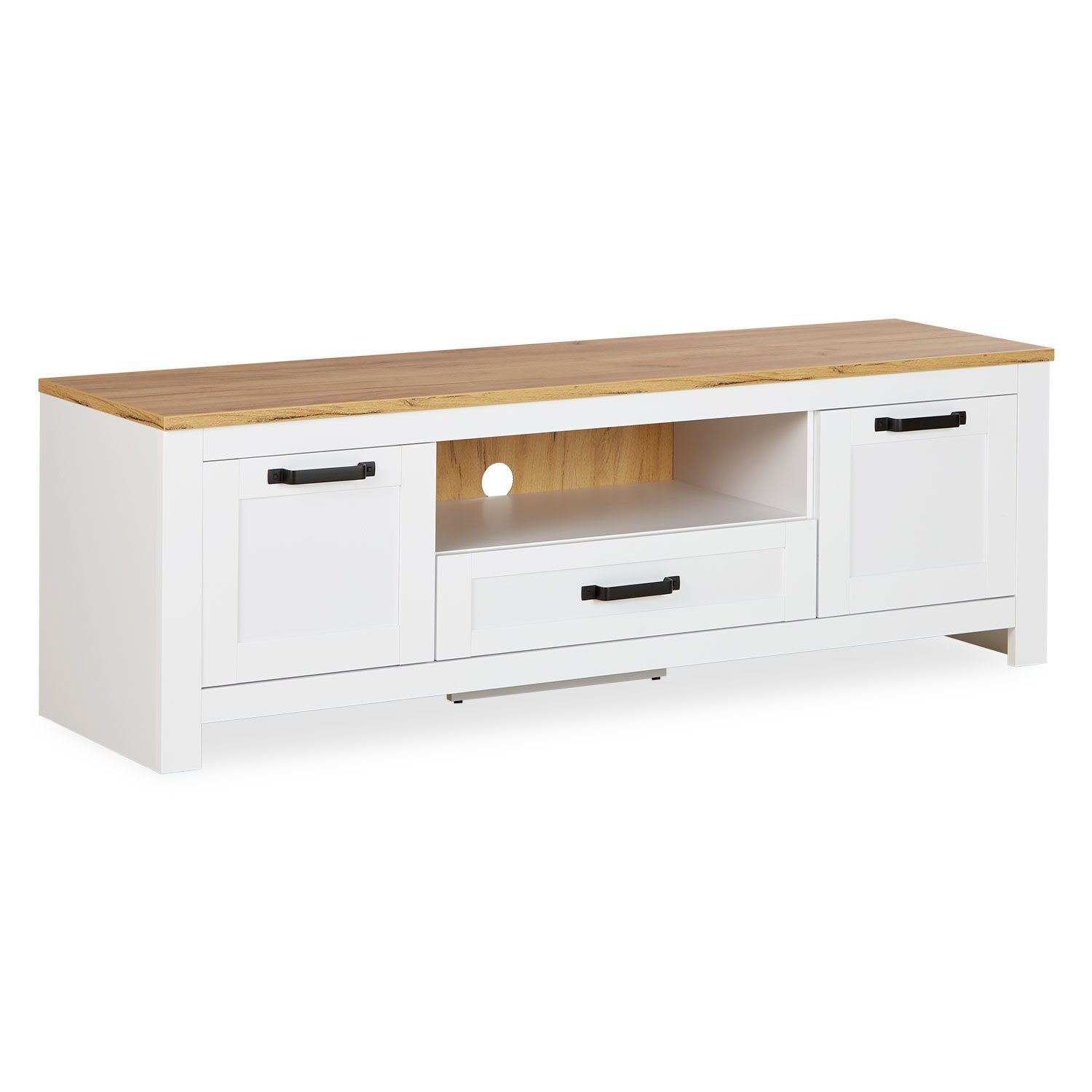Homestyle4u Wohnwand Anbauwand Schrank Set 3 tlg. Weiß Eiche, (3-St)