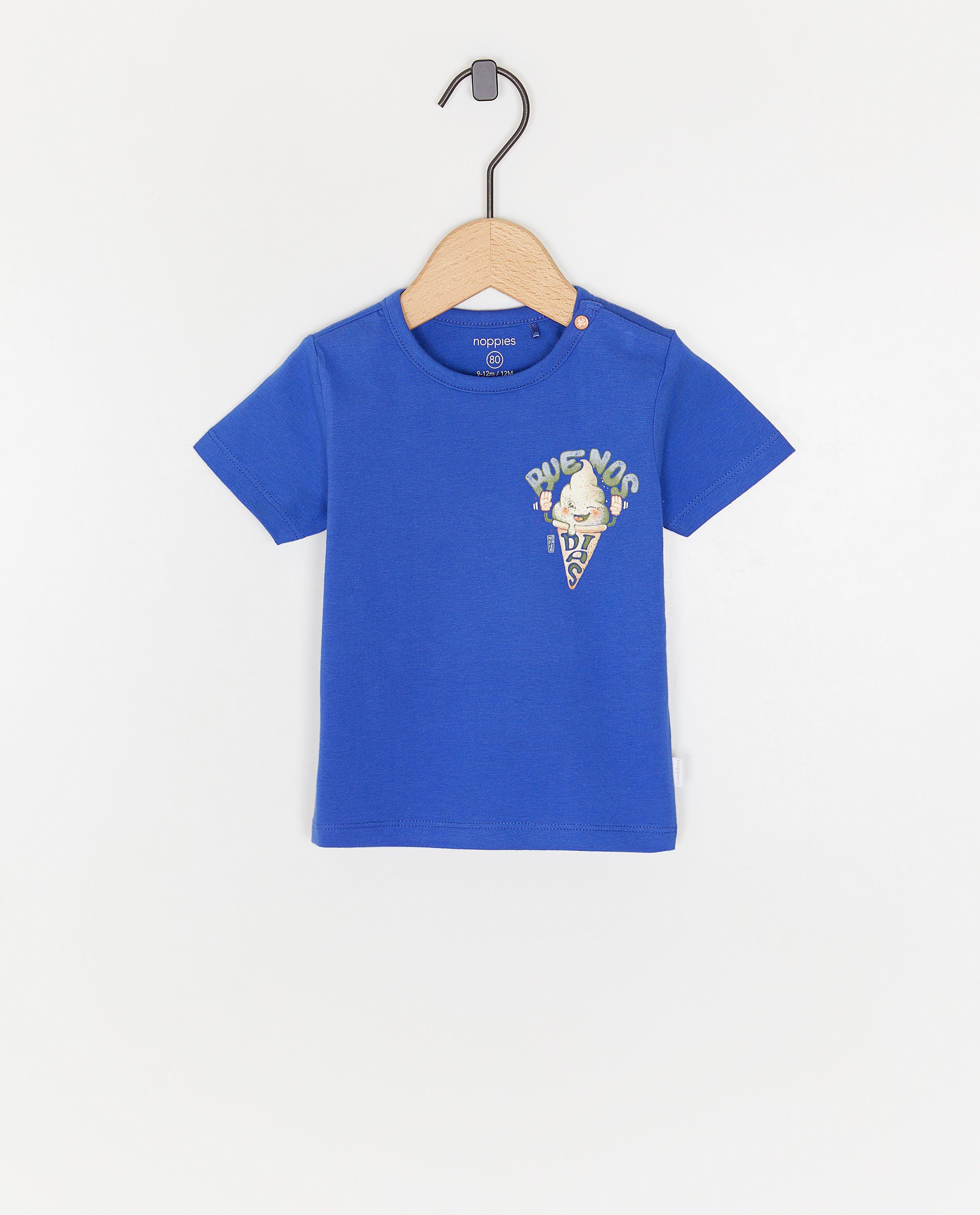 Noppies t-shirt med knallblått glasstryck