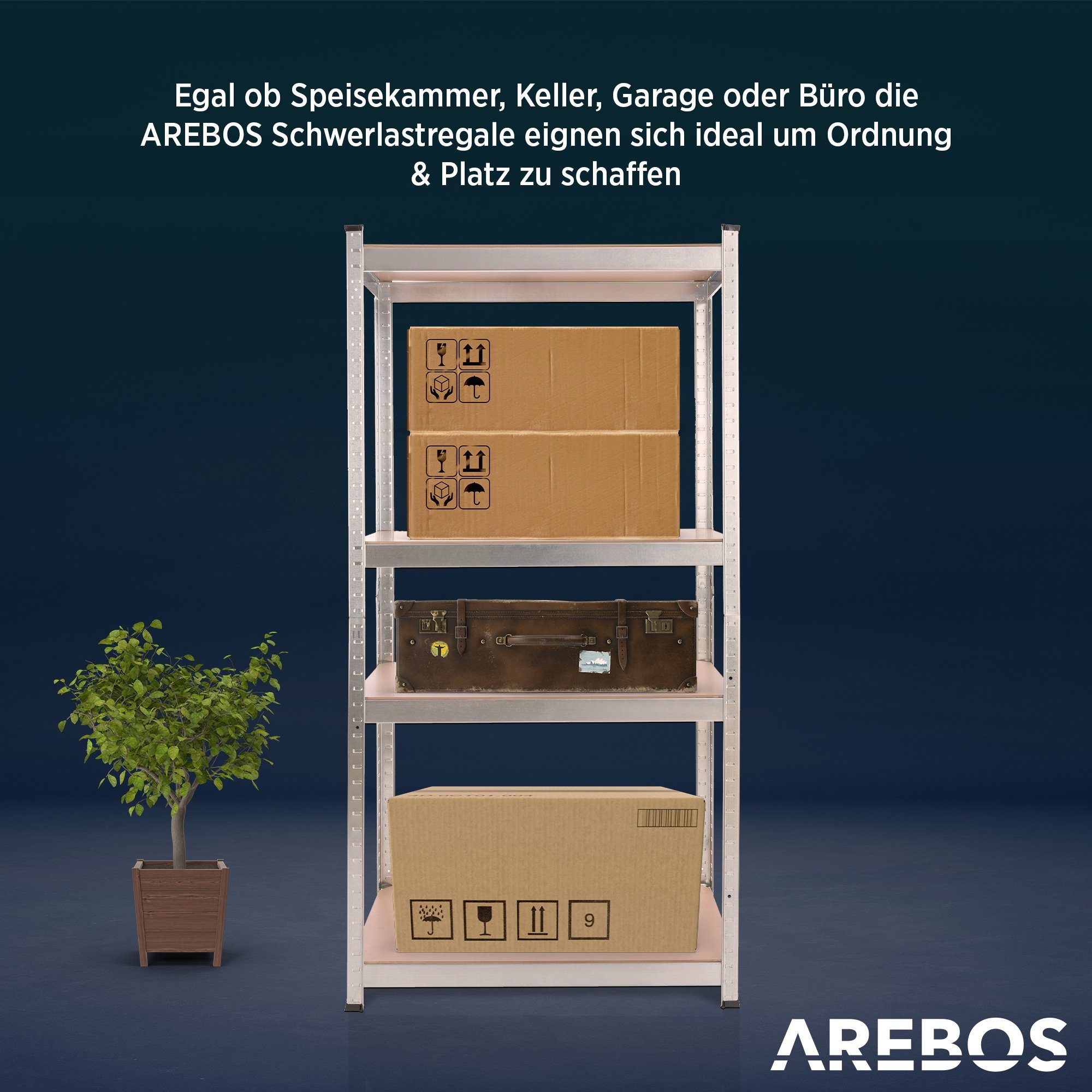 Arebos Schwerlastregal Regal Steckregal Kelleregal 160 x 80 x 40 cm 320 kg