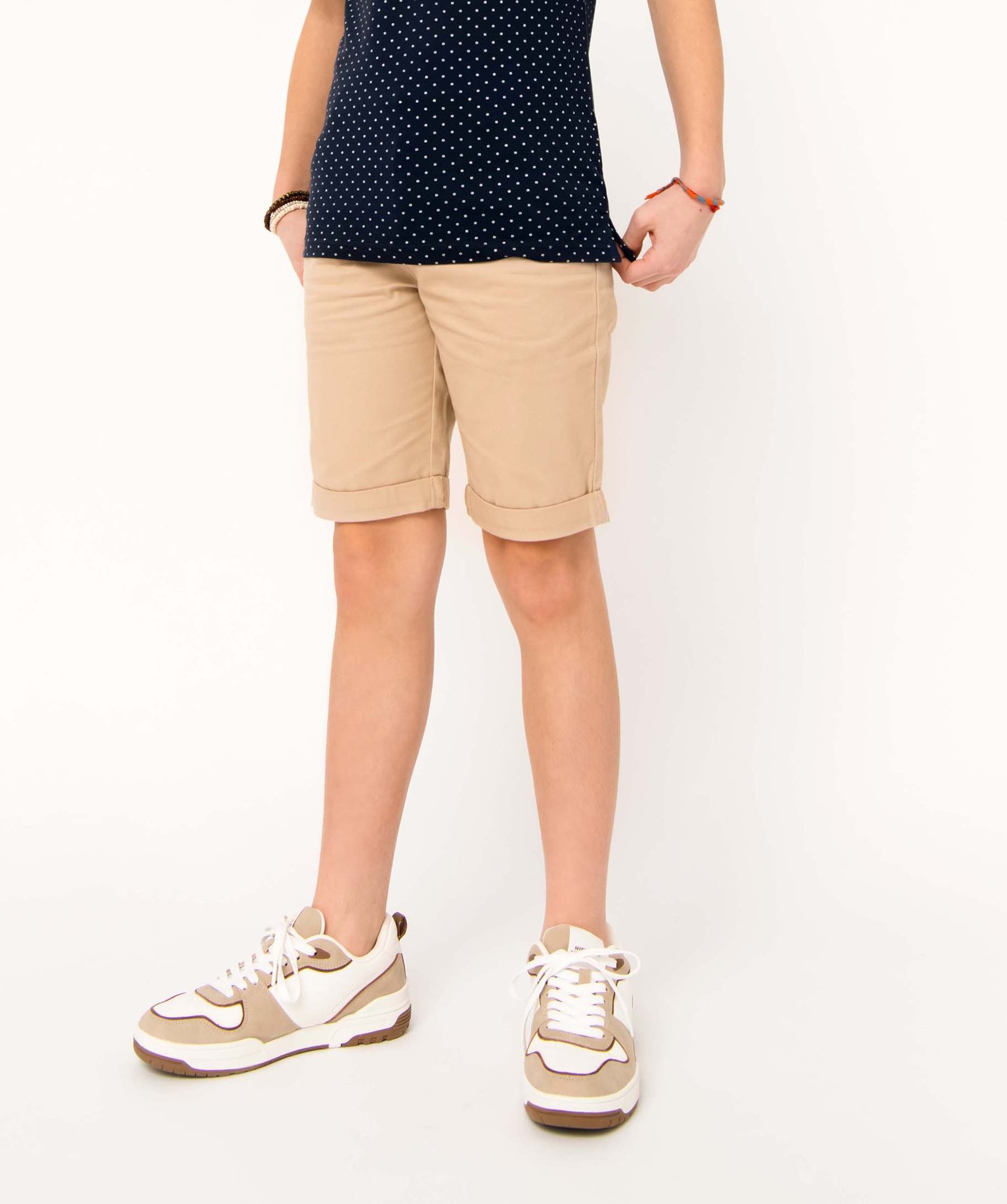 Bermuda Garçon en sergé de coton uni beige | GEMO