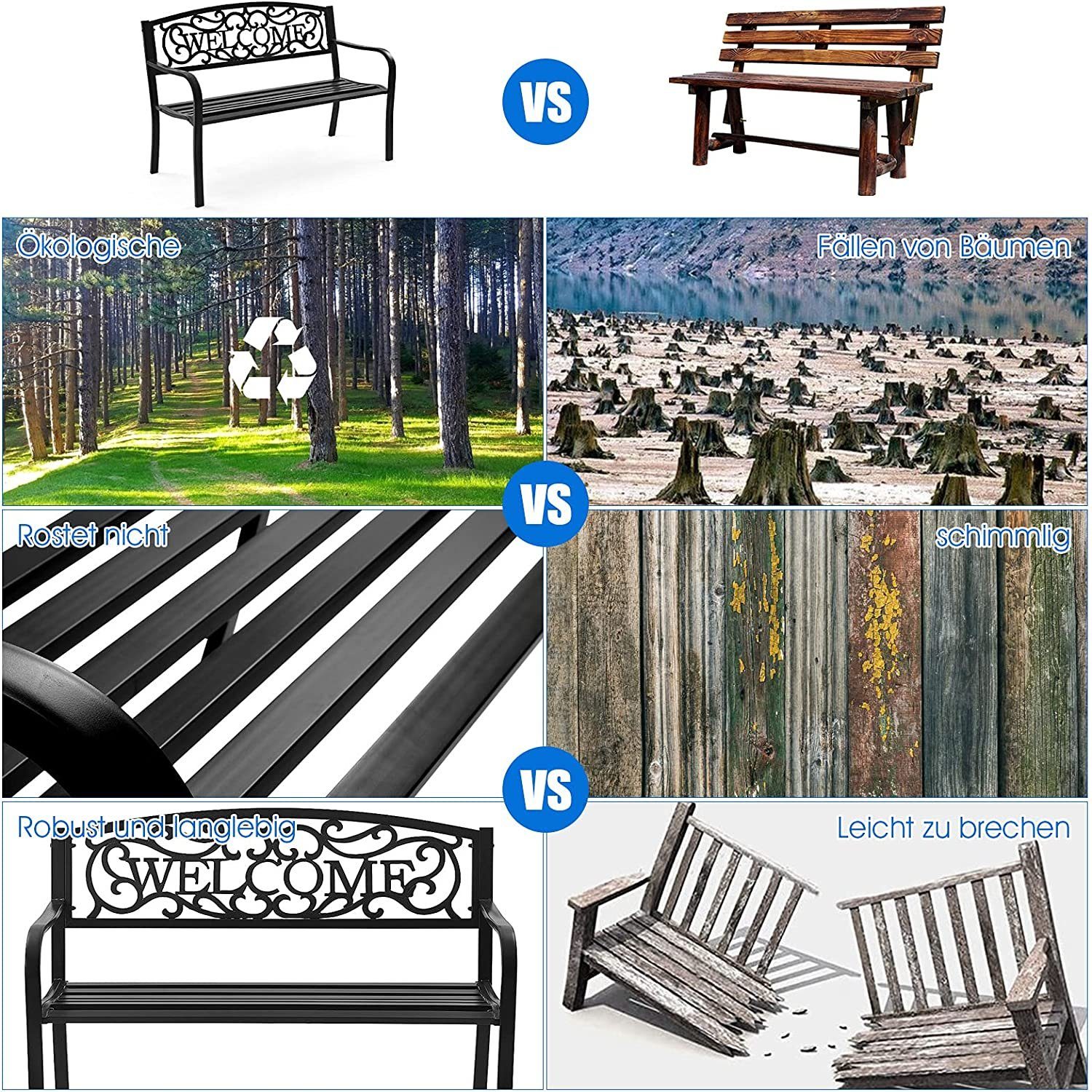 KOMFOTTEU Gartenbank Parkbank, 3 Sitzer,bis zu 320 kg