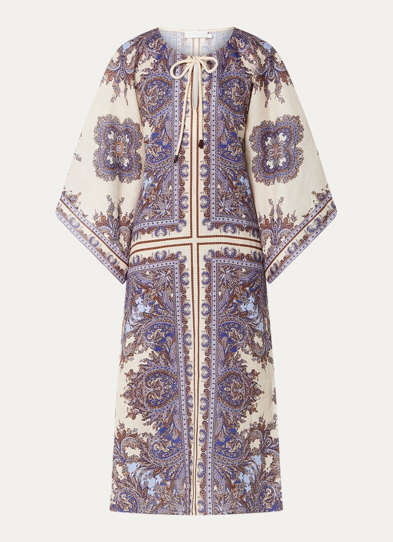 Vestido túnica midi de lino con estampado paisley Ottie de Zimmermann