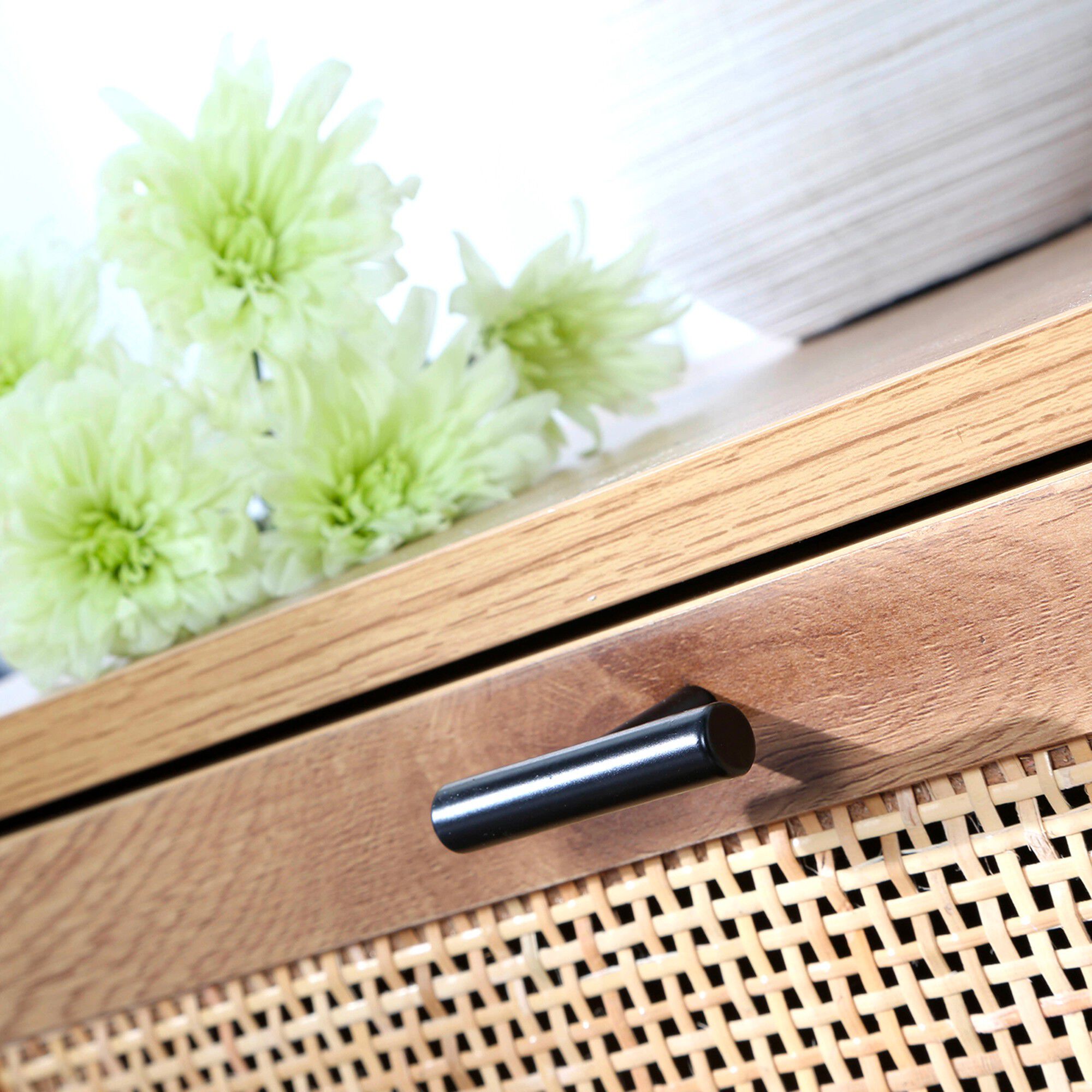 Table de chevet WICKOOD 2 tiroirs avec cannage rotin
