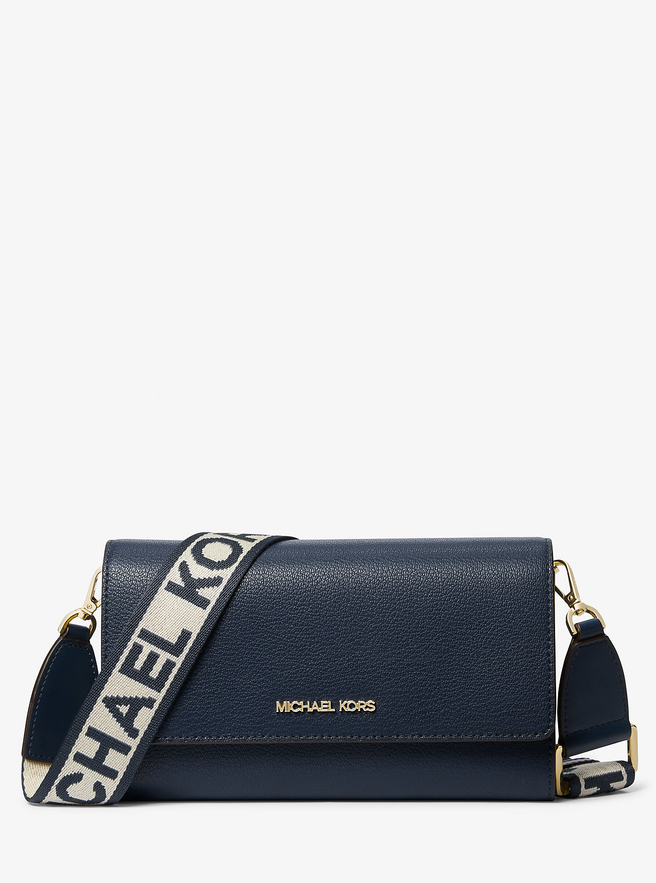 Jet Set Large Leather Crossbody Bag - NAVY