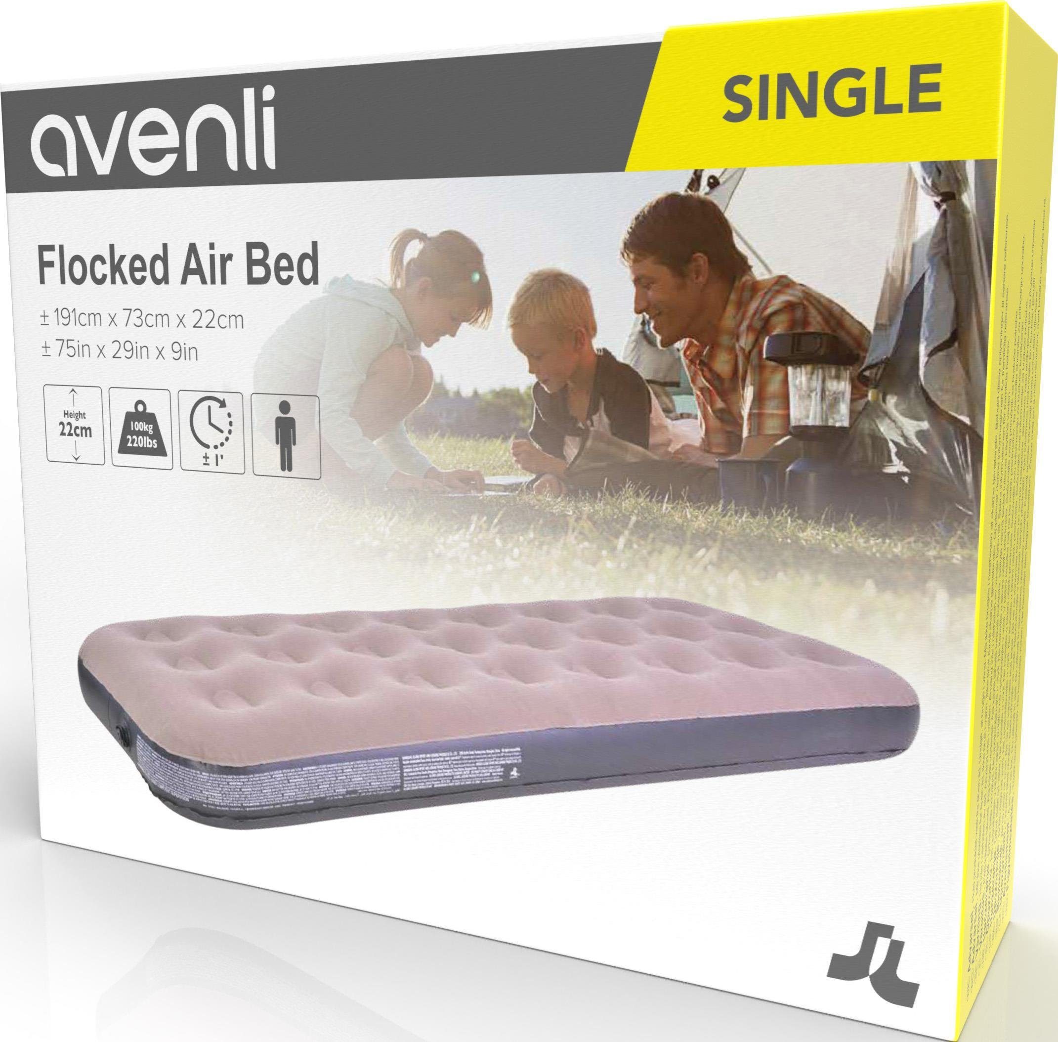 Avenli Luftbett Campingbett grau 191x73x22 cm, (Luftmatratze für 1 Person), Gästebett mit beflockter Oberfläche
