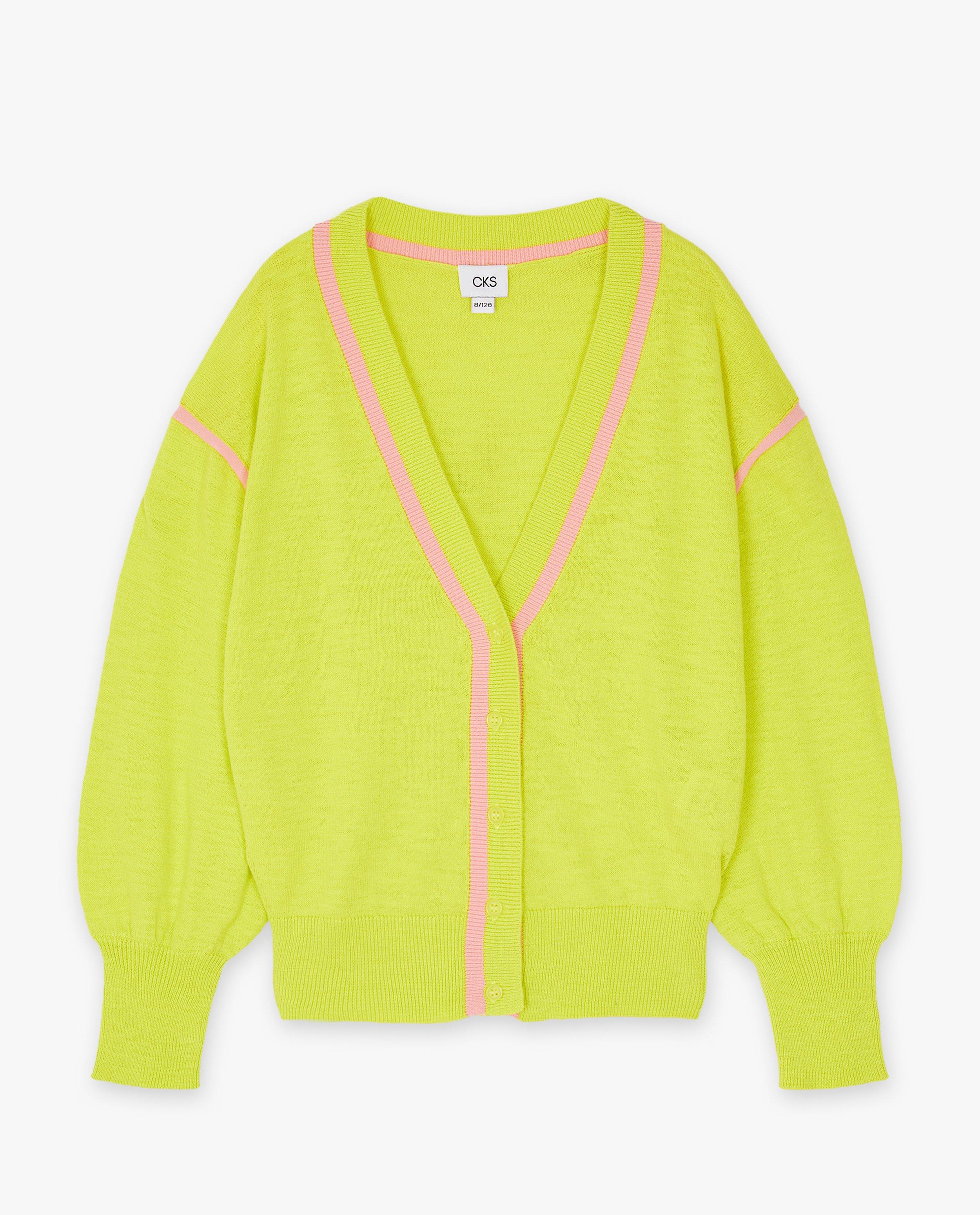 Cardigan CKS cu borduri decorative, galben strălucitor festiv