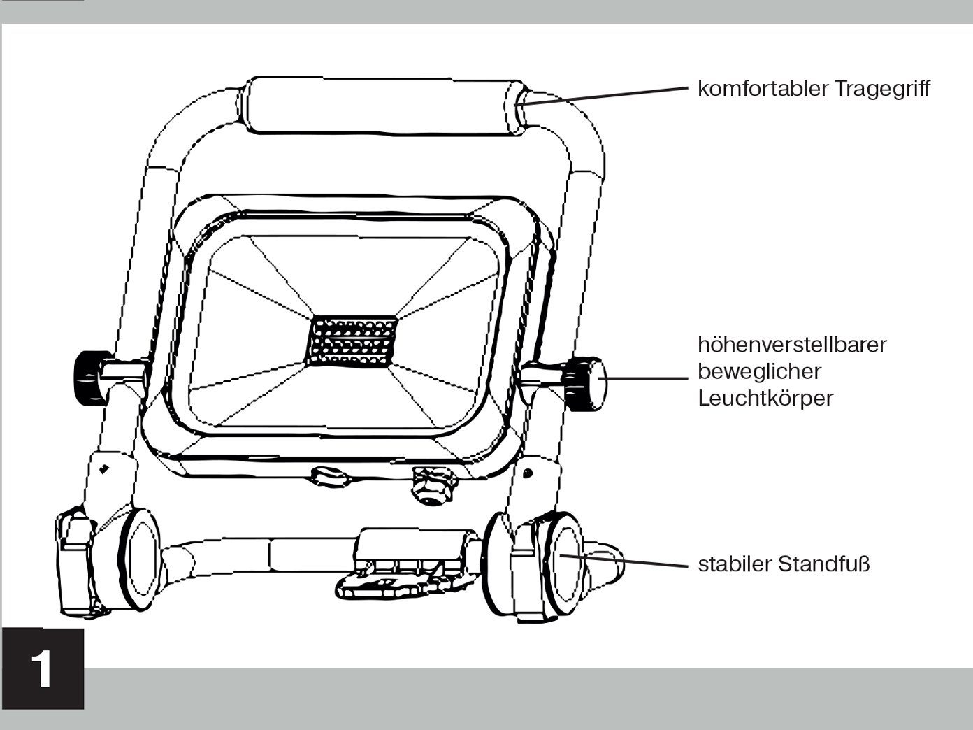 REV Baustrahler, LED fest integriert, Tageslichtweiß, LED Werkstattlampe, Arbeitslampe Handlampe Bauleuchte IP 54, 20 Watt