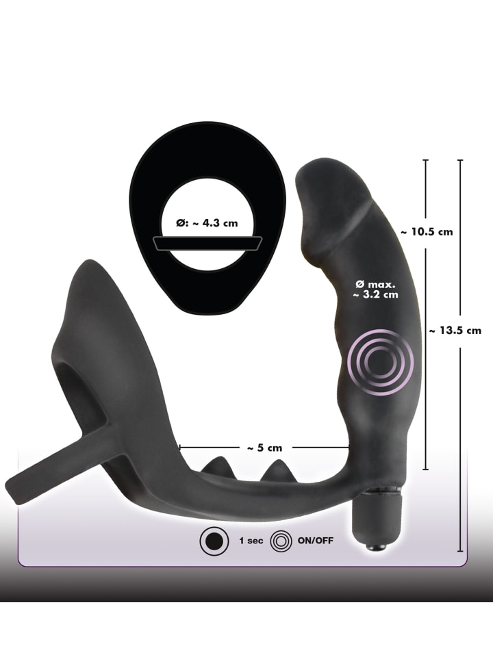 Black Velvets Penisring mit Plug mit Vibration Ring & Vibro Plug in schwarz günstig kaufen 11,3 cm