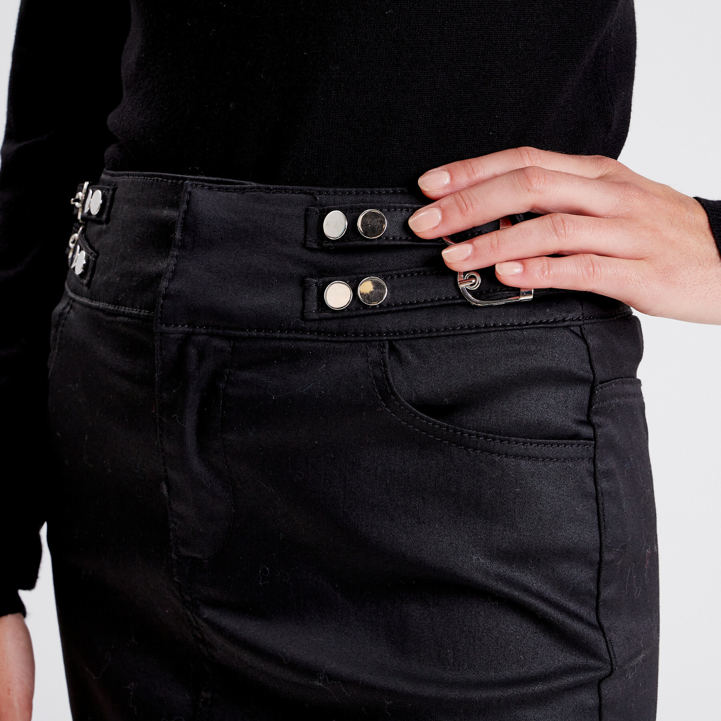 Jupe droite enduite denim noir enduit femme | Cache Cache