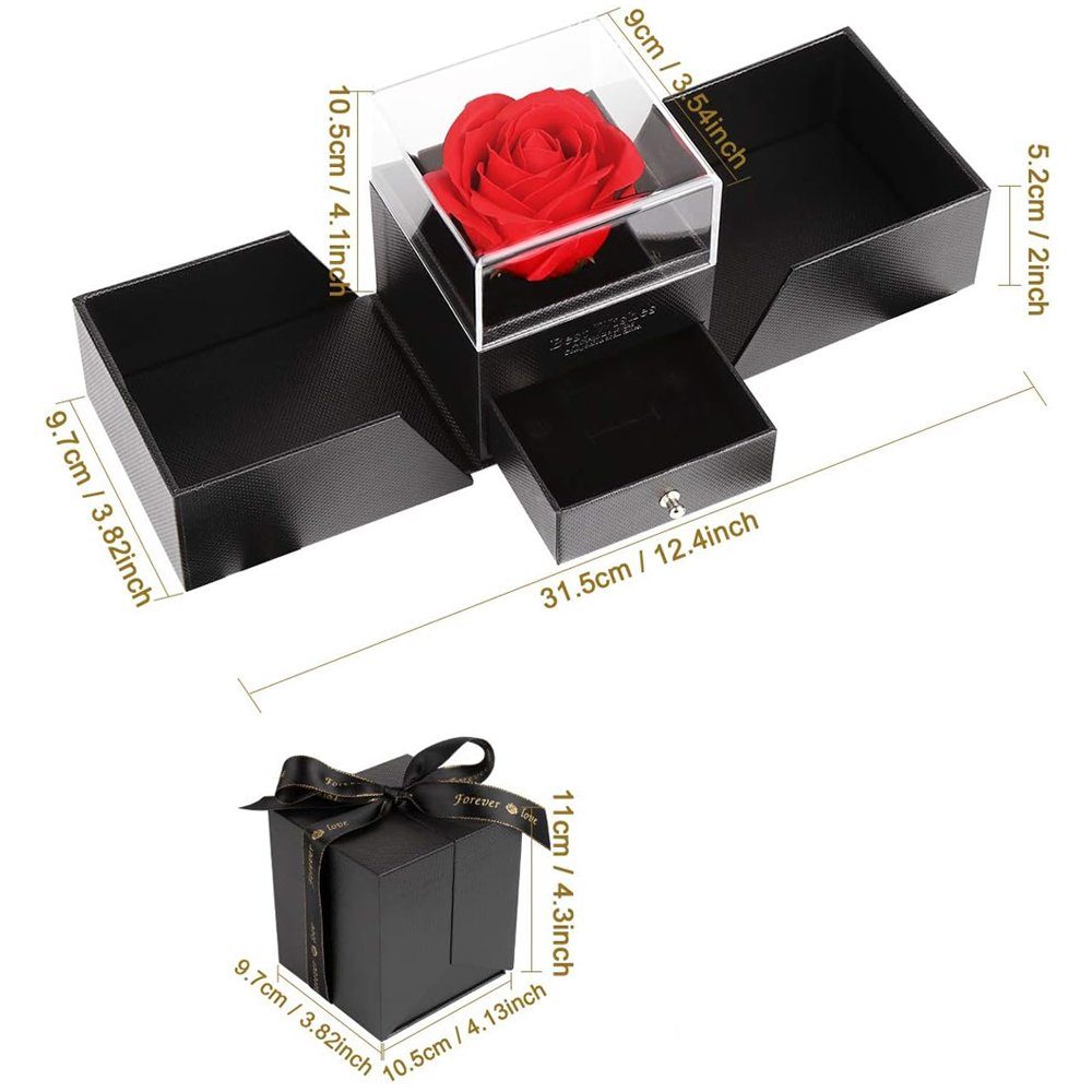 AKKEE Schmuckkasten Rose Handgemachte konservierte Rose Schmuck Geschenkbox (1 St), Ewige Rose im Schmuckschatulle Geschenkboxen mit Rote Rosen Blumen
