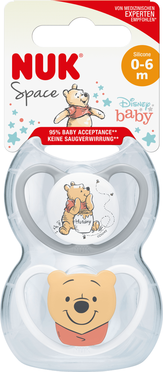 Schnuller Space Disney Silikon, grau/weiß, Gr.1, 0-6 Monate, 2 St