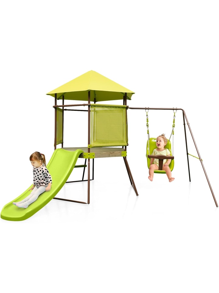 COSTWAY 4-in-1 Spielturm Garten 3-7 Jahre in Grün günstig kaufen onesize