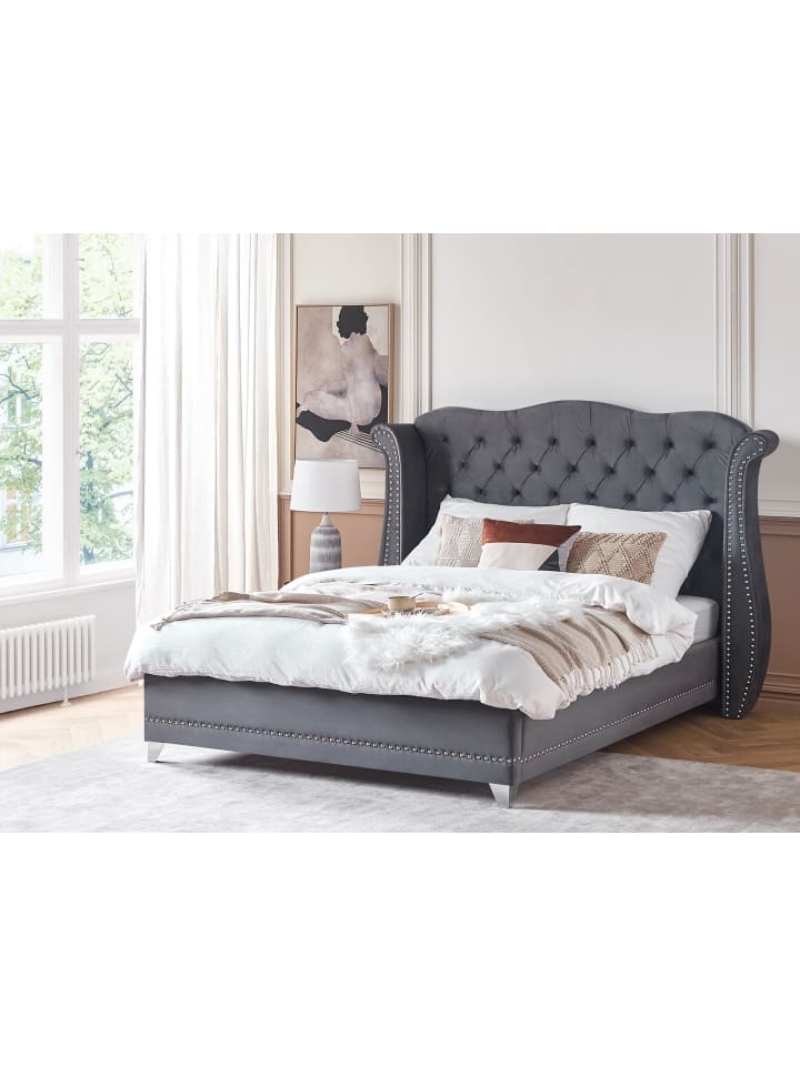 Beliani Doppelbett AYETTE in Grau - (W) 225 x (H) 154 x (L) 215 cm günstig kaufen onesize