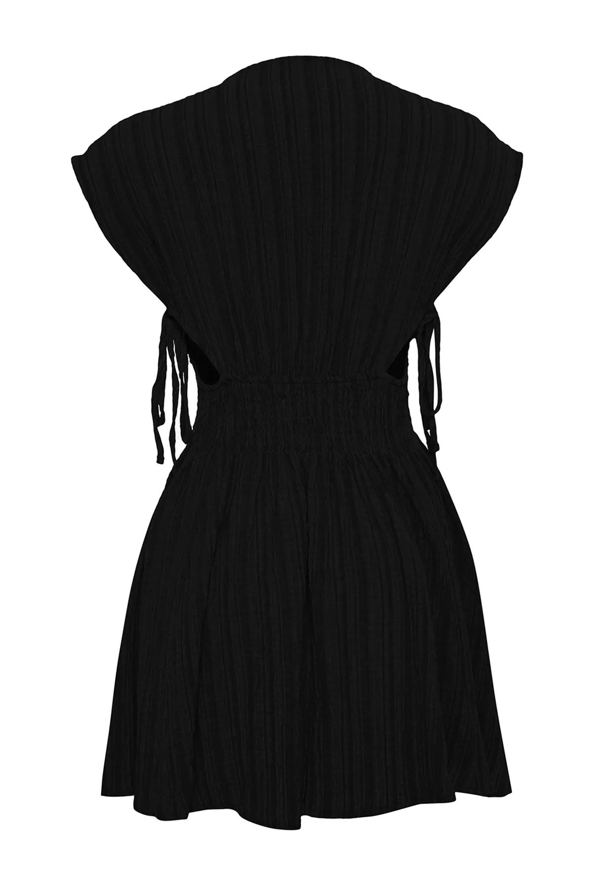 Trendyol Collection  Schwarzes Mini-Strandkleid aus gewebtem Leinengemisch mit Cut-out/Fensterausschnitt TBESS24EL00075