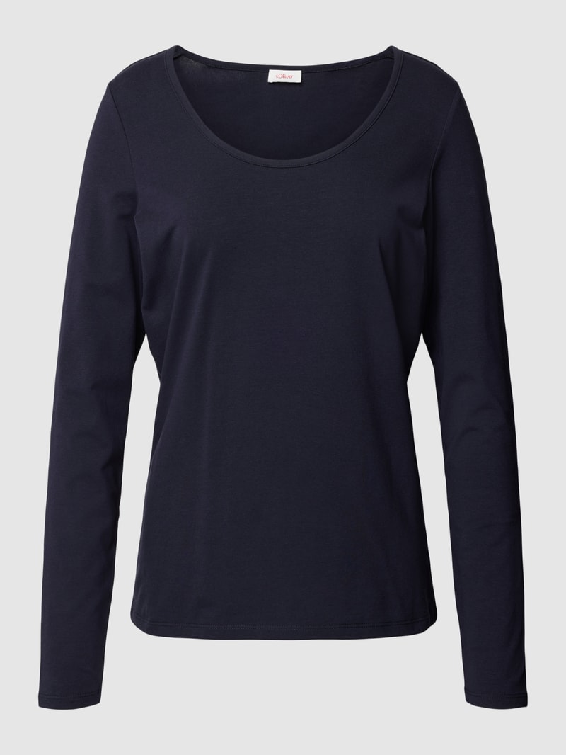 Longsleeve mit U-Ausschnitt Modell 'Basic' in marineblau