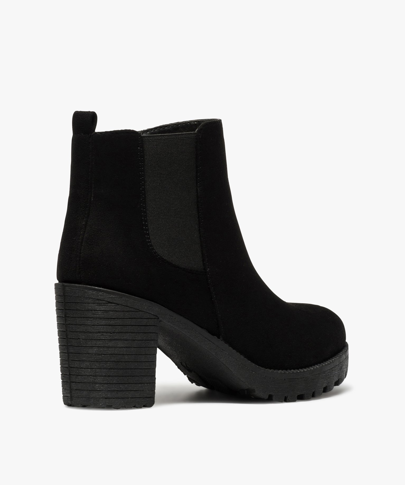 Boots femme à talon et semelle crantée en suédine unie noir | GEMO