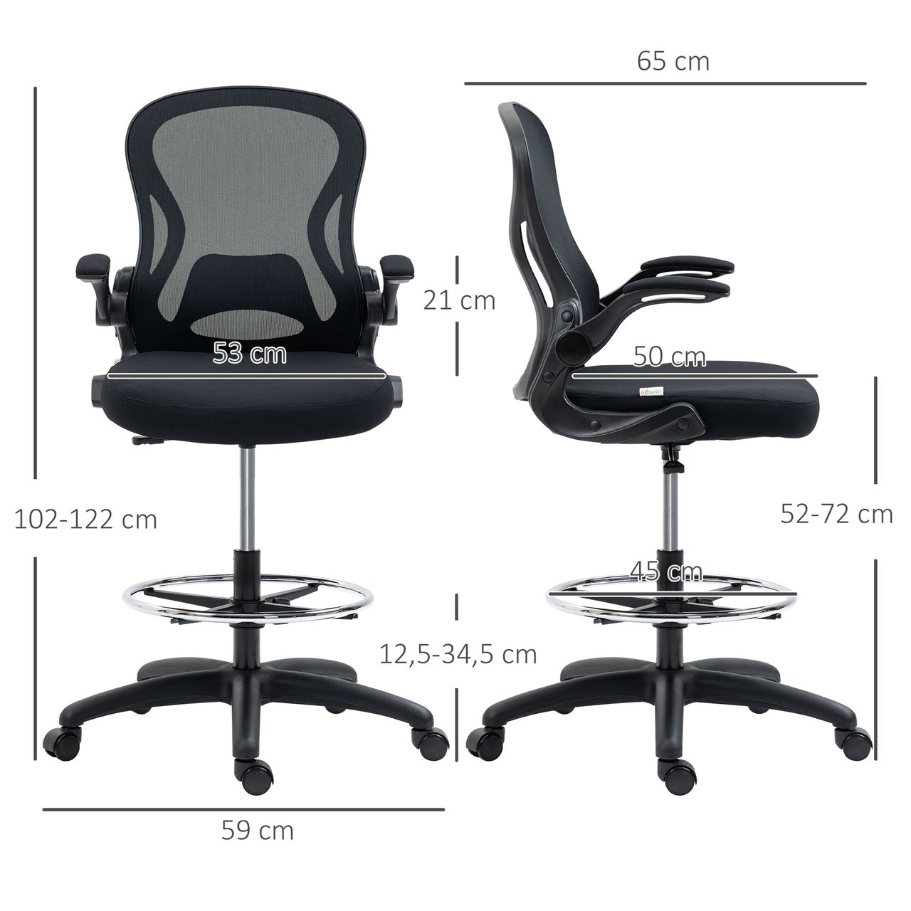 Vinsetto Zeichenstuhl, Höhenverstellbarer Bürostuhl, Ergonomischer Drehstuhl
