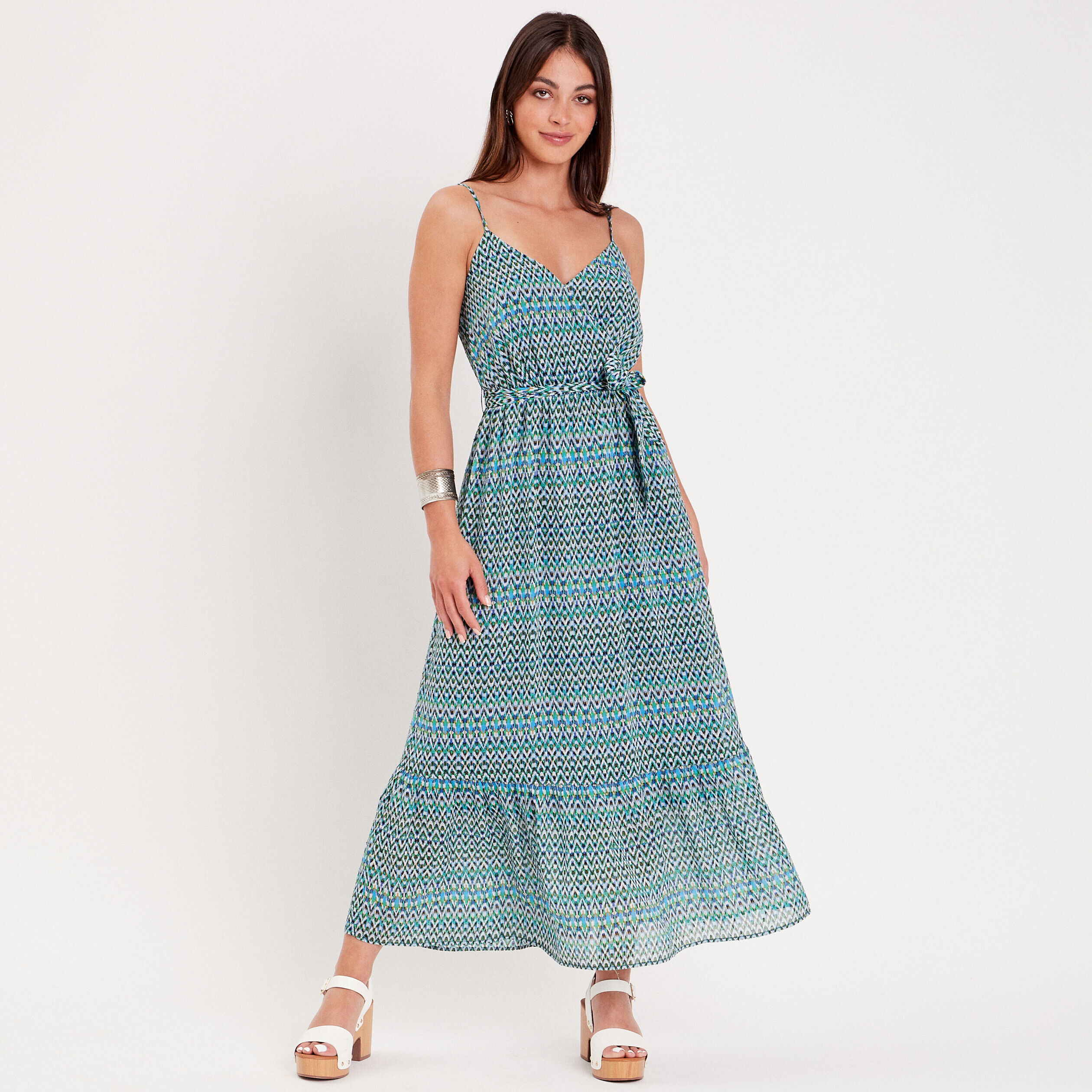 Robe longue évasée bleu femme | Cache Cache