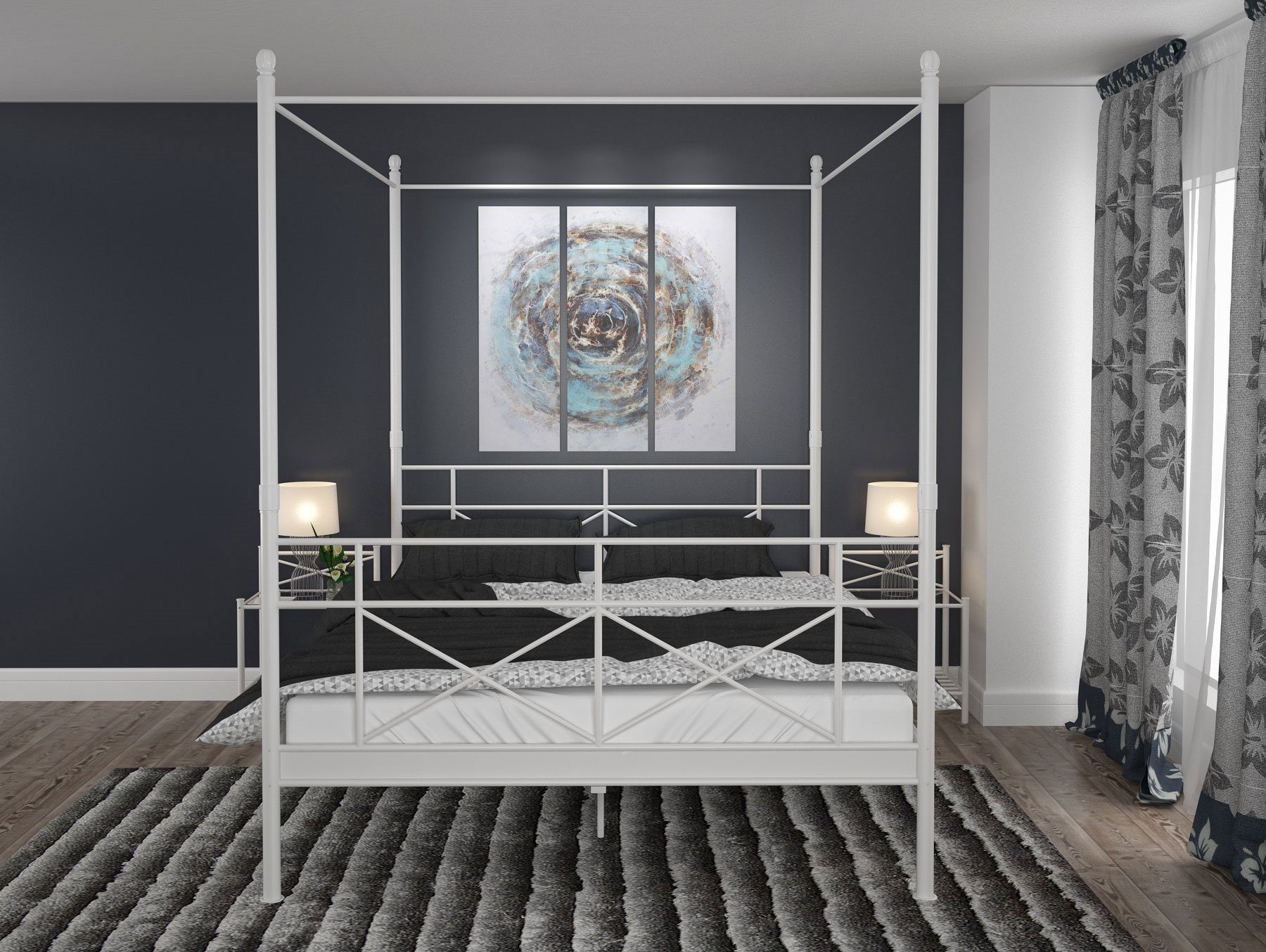 loft24 Himmelbett Tanja, Metallbett im Landhausstil, 180x200 cm