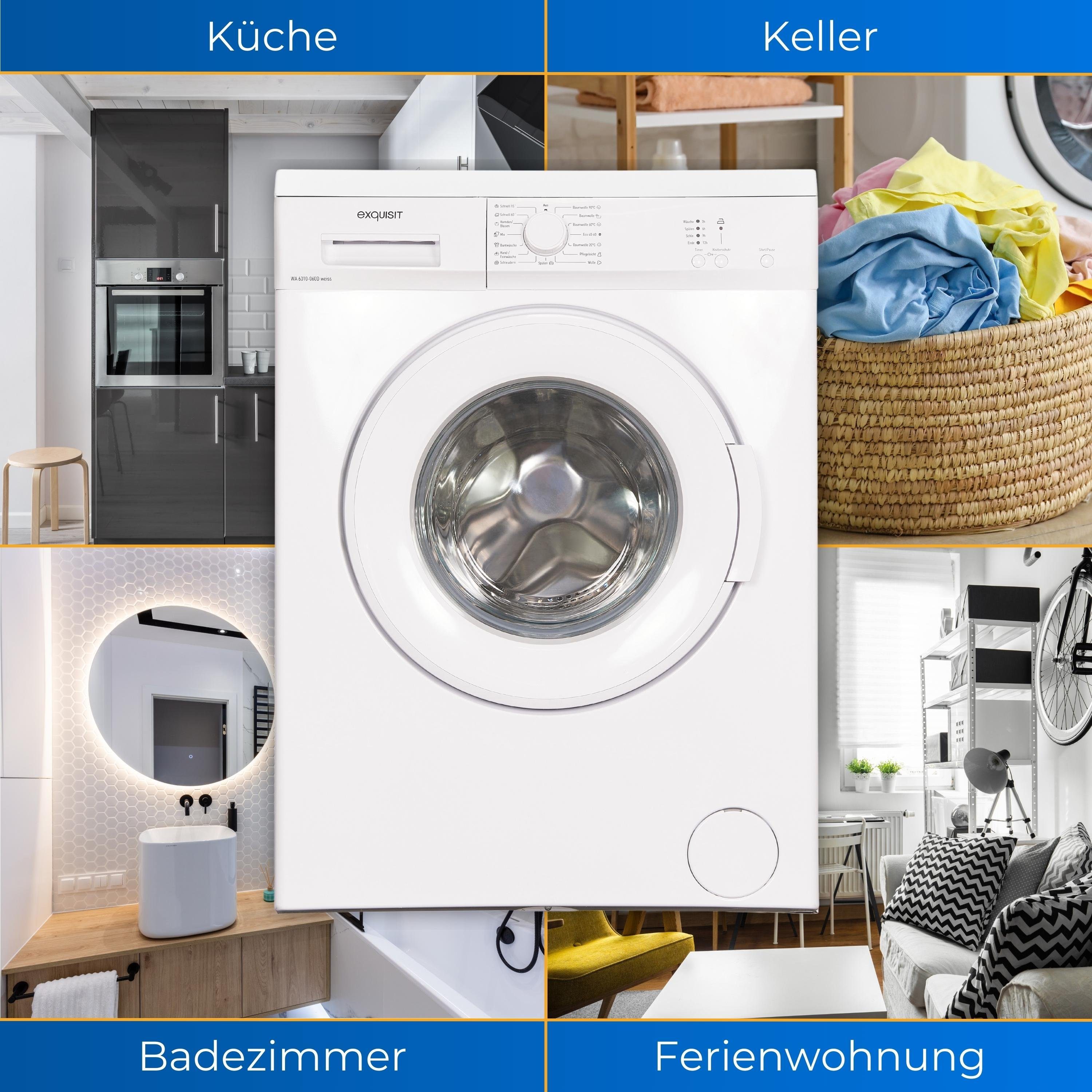 exquisit Waschmaschine WA6010-060D, 6,00 kg, 1000 U/min, Kindersicherung, Startzeitverzögerung