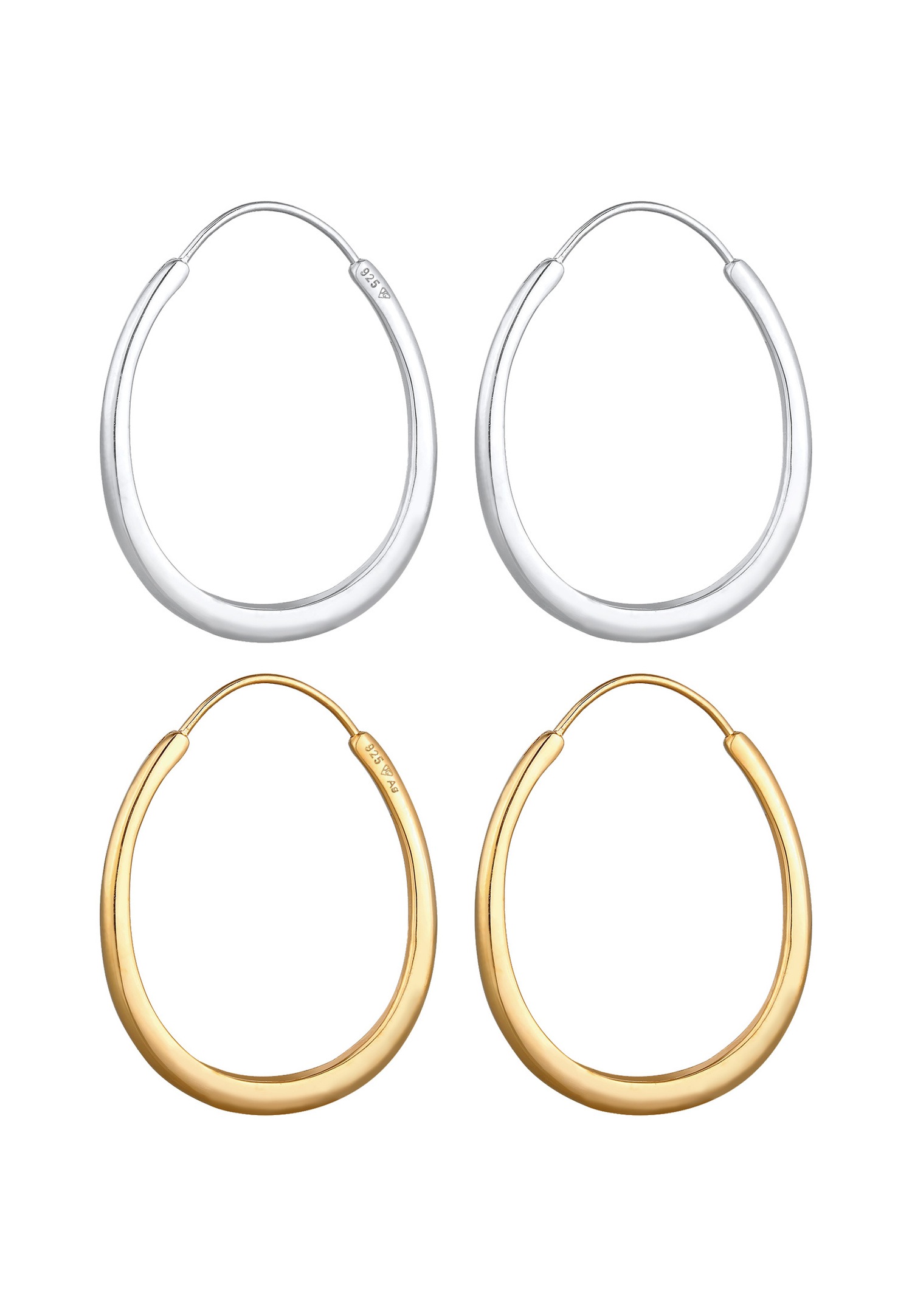 Pendientes de aro ovalados bicolor con diseño geométrico de Elli para mujer, juego de 2 unidades en plata de ley 925, chapados en oro.