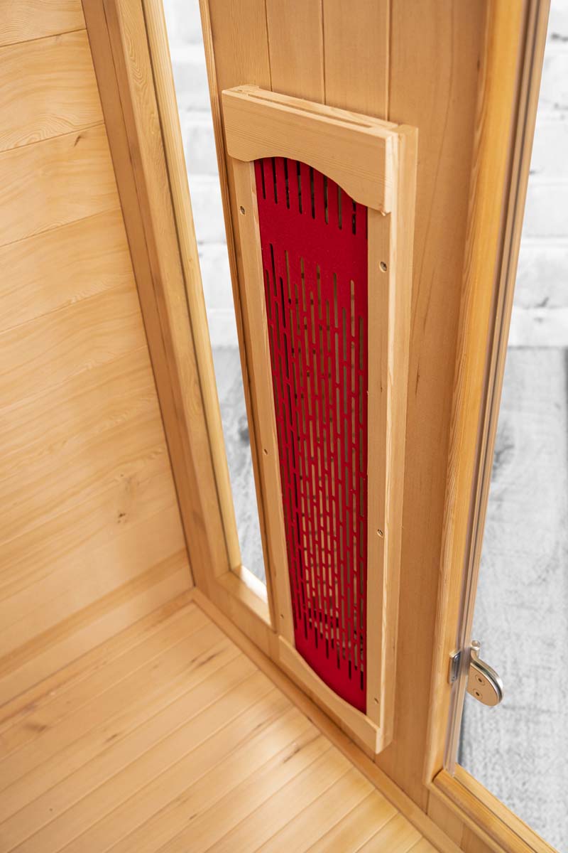 PureHaven Infrarotkabine 175x120x190 cm aus kanadischem Hemlock-Holz Bluetooth-Soundsystem Timer Lichttherapie in 4 Farben digitale Steuerung