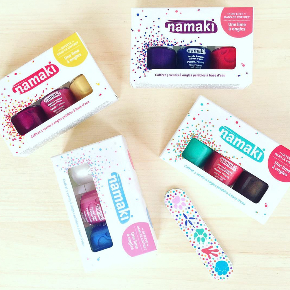 namaki Coffret 3 vernis Rose - Blanc - Bleu ciel + lime offerte Vernis à ongles à base d'eau